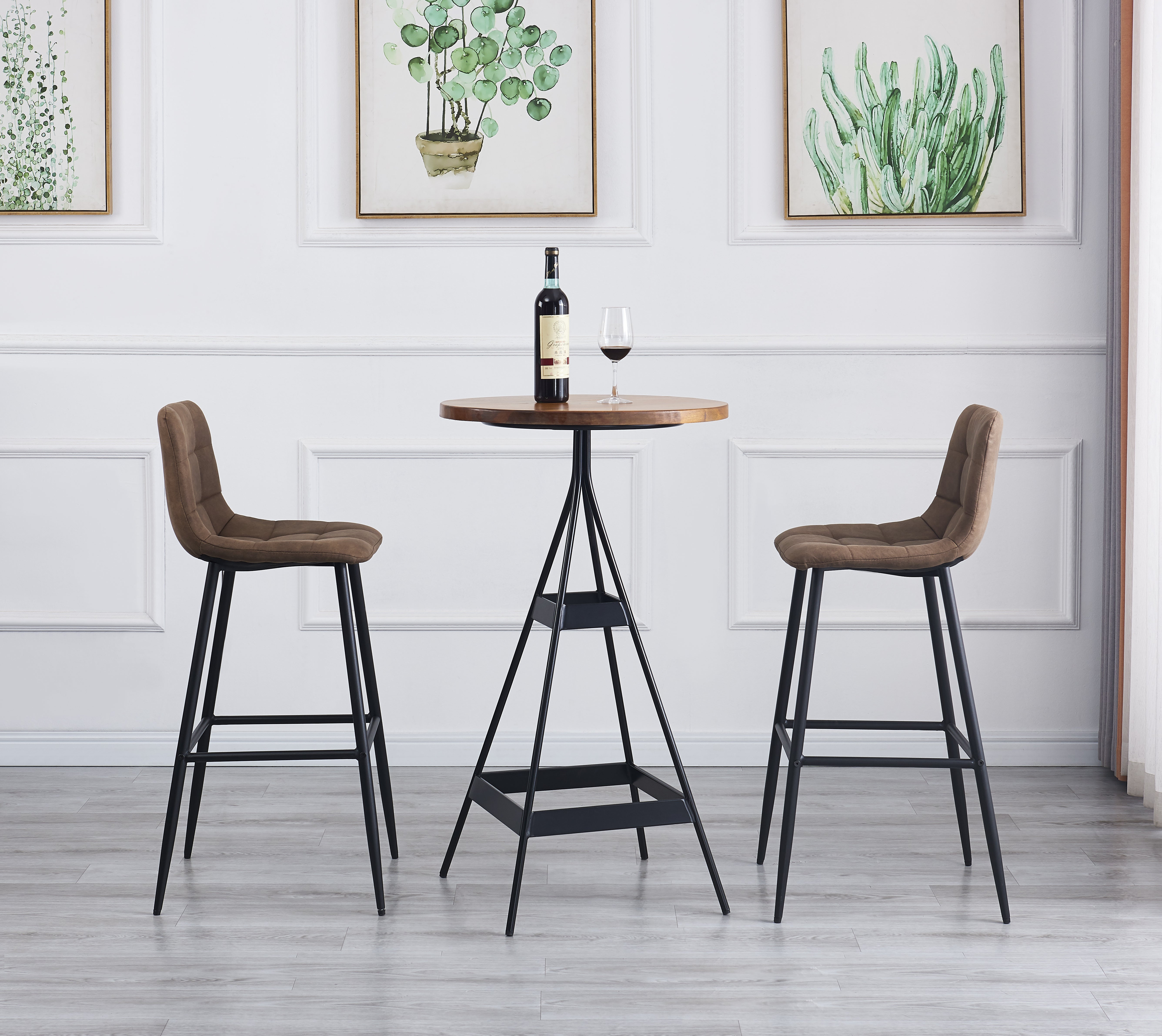BJORN - Zestaw 2 stołków barowych z metalu i brązowej zamszowej tkaniny