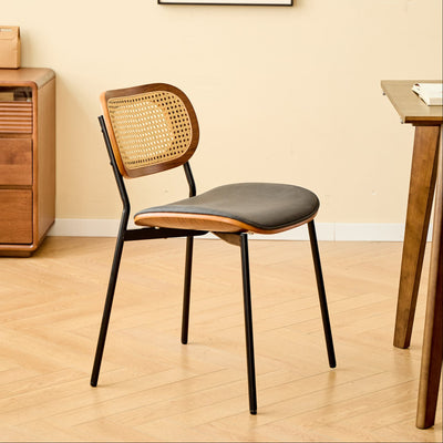 DINALESUND - Set van 2 metalen stoelen met rieten zitting en zwarte