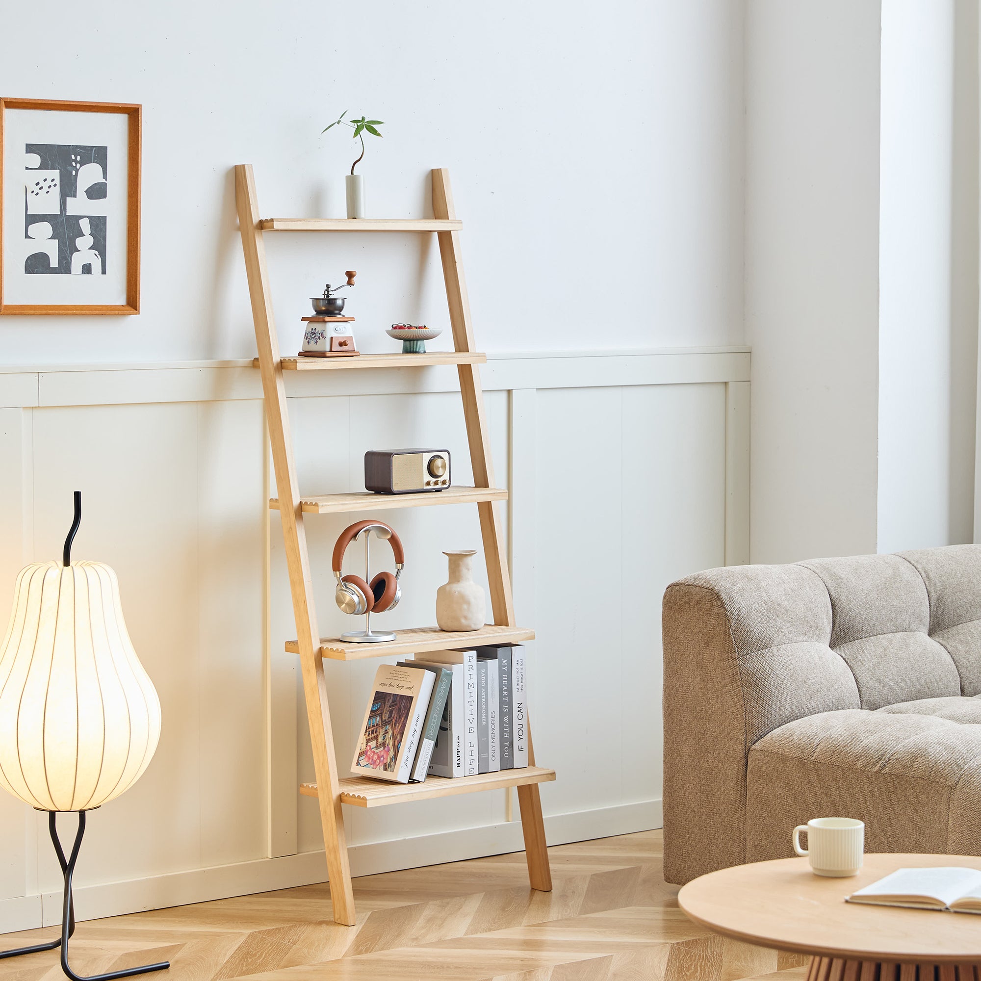 SMOGEN - Półka ścienna w kształcie drabinki, 5 poziomów, z litego drewna naturalnego