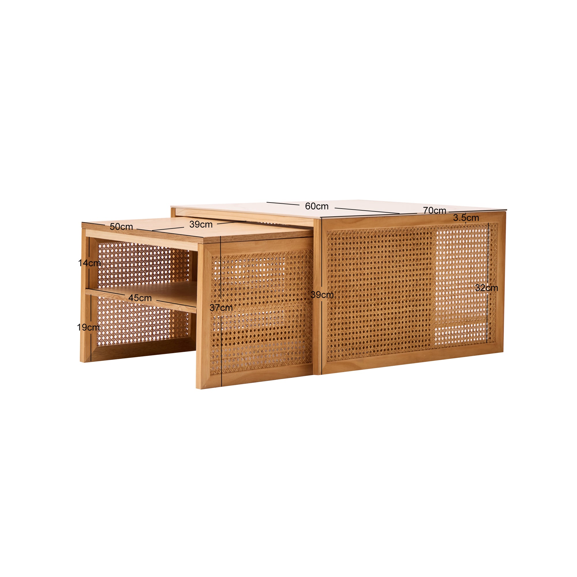 TROMSO – Zestaw 2 stolików kawowych z rattanu i blatem imitującym marmur