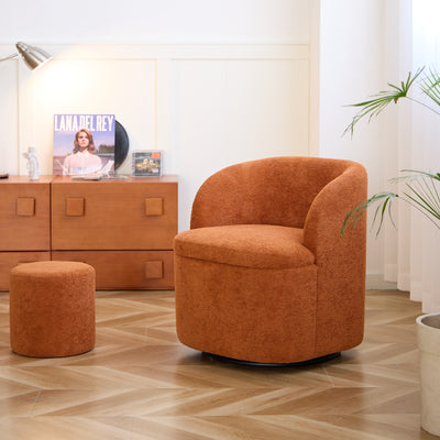 HALMSTAD - Poltrona girevole con pouf in tessuto terracotta