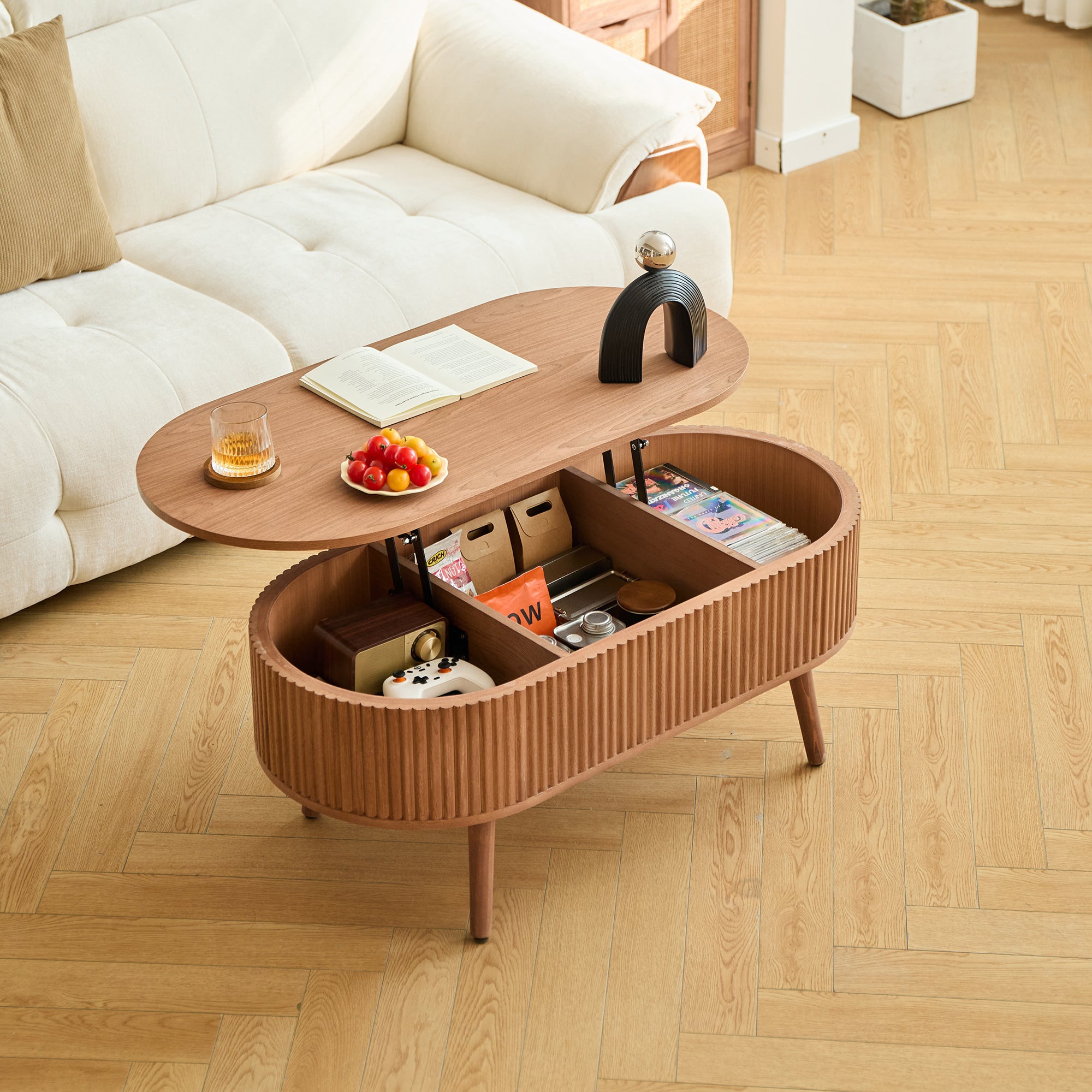 LOTTA – stolik kawowy z drewna orzechowego funkcją przechowywania