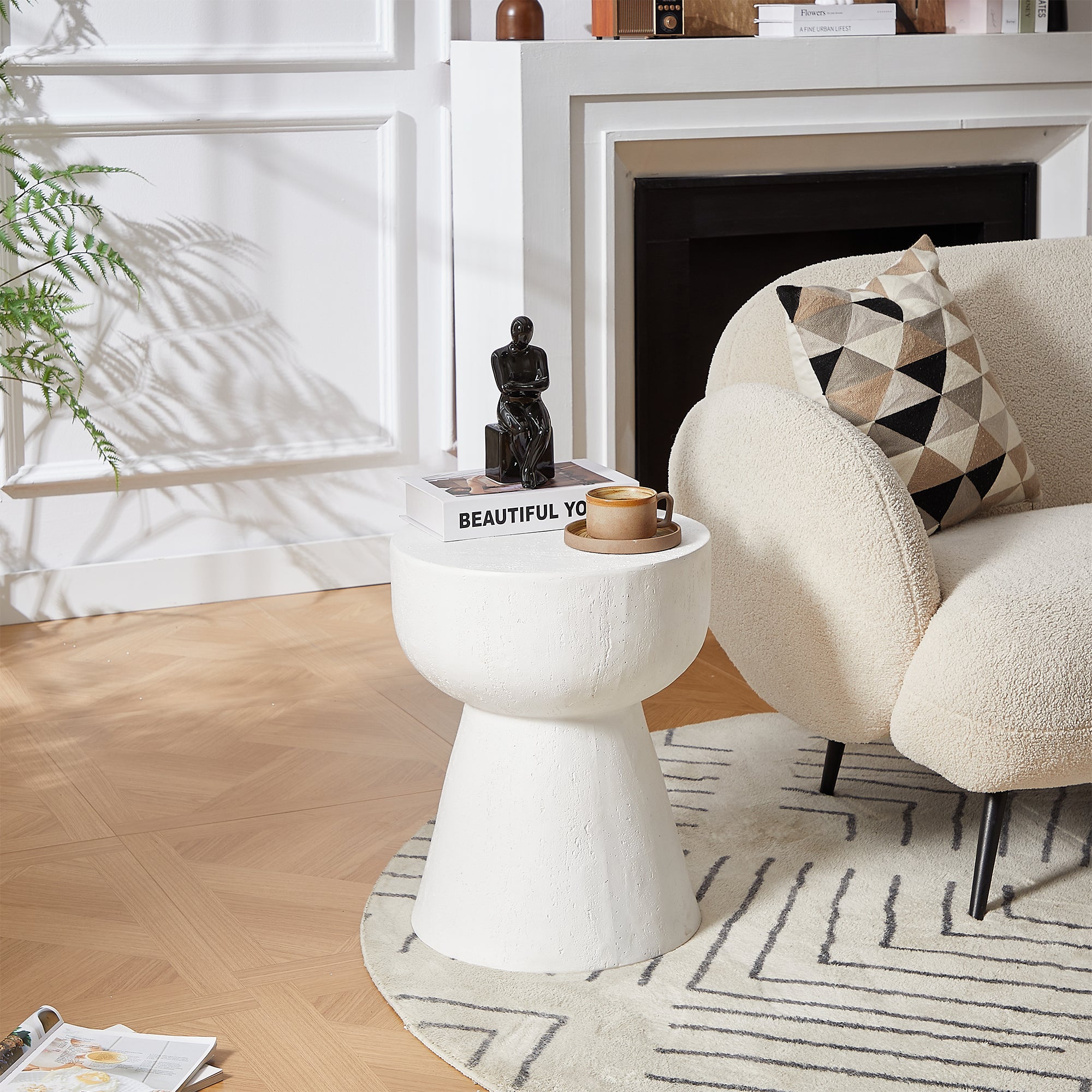 SORSELE - Stolik pomocniczy do kanapy, do użytku wewnątrz i na zewnątrz, z magnezytu, biały