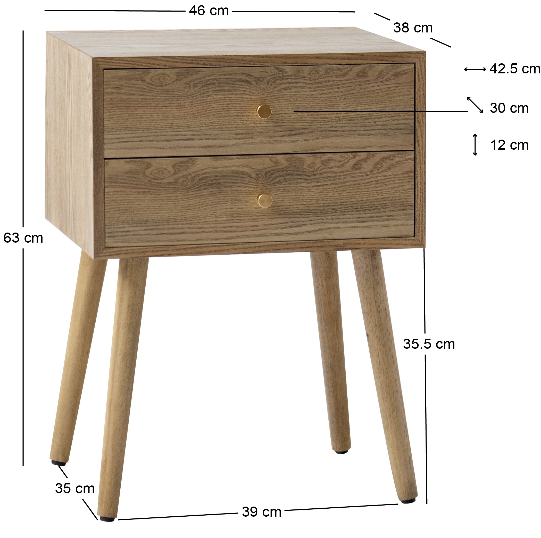 TONDER – drewniany stolik nocny z 2 szufladami