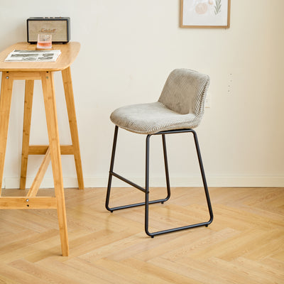CORIA - Lot de 2 tabourets de bar en métal et velours côtelé gris