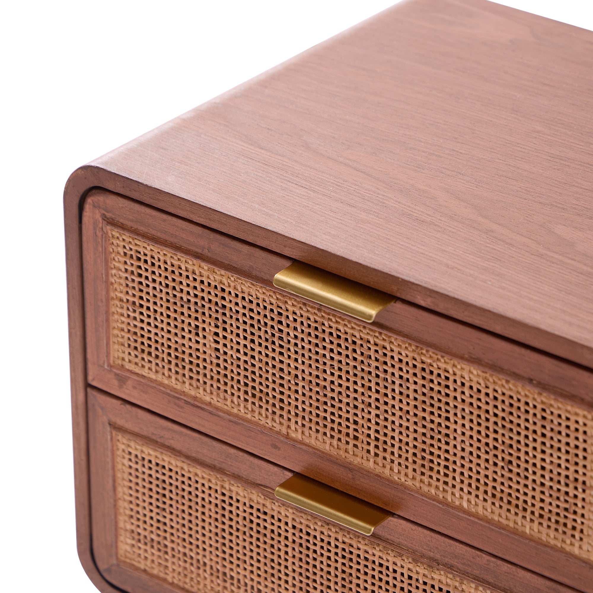 MALI - Szafka nocna z 2 szufladami z rattanu i drewna orzechowego