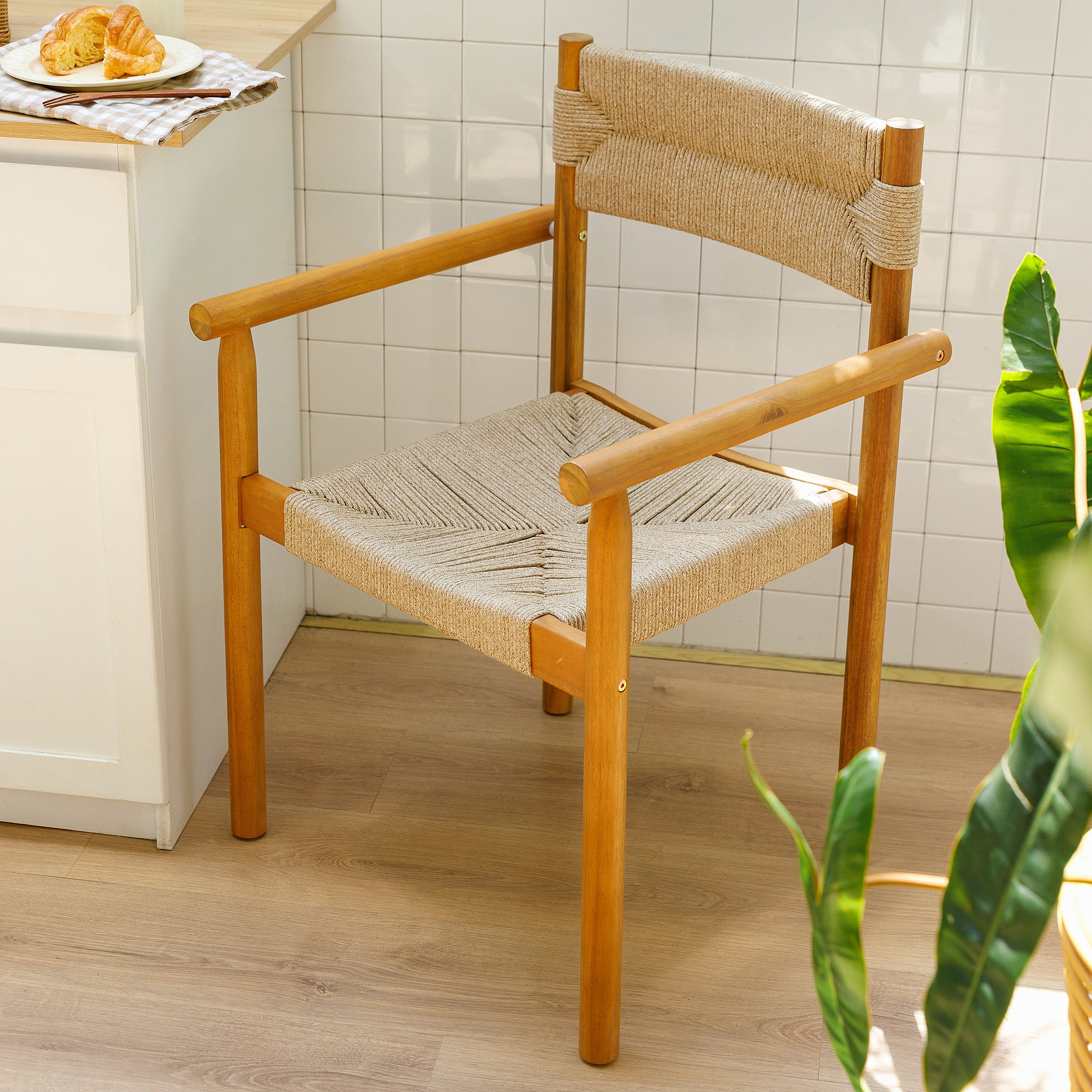 OVALLE – Zestaw 2 krzeseł do wnętrz i na zewnątrz, wykonanych z litego drewna akacjowego i liny