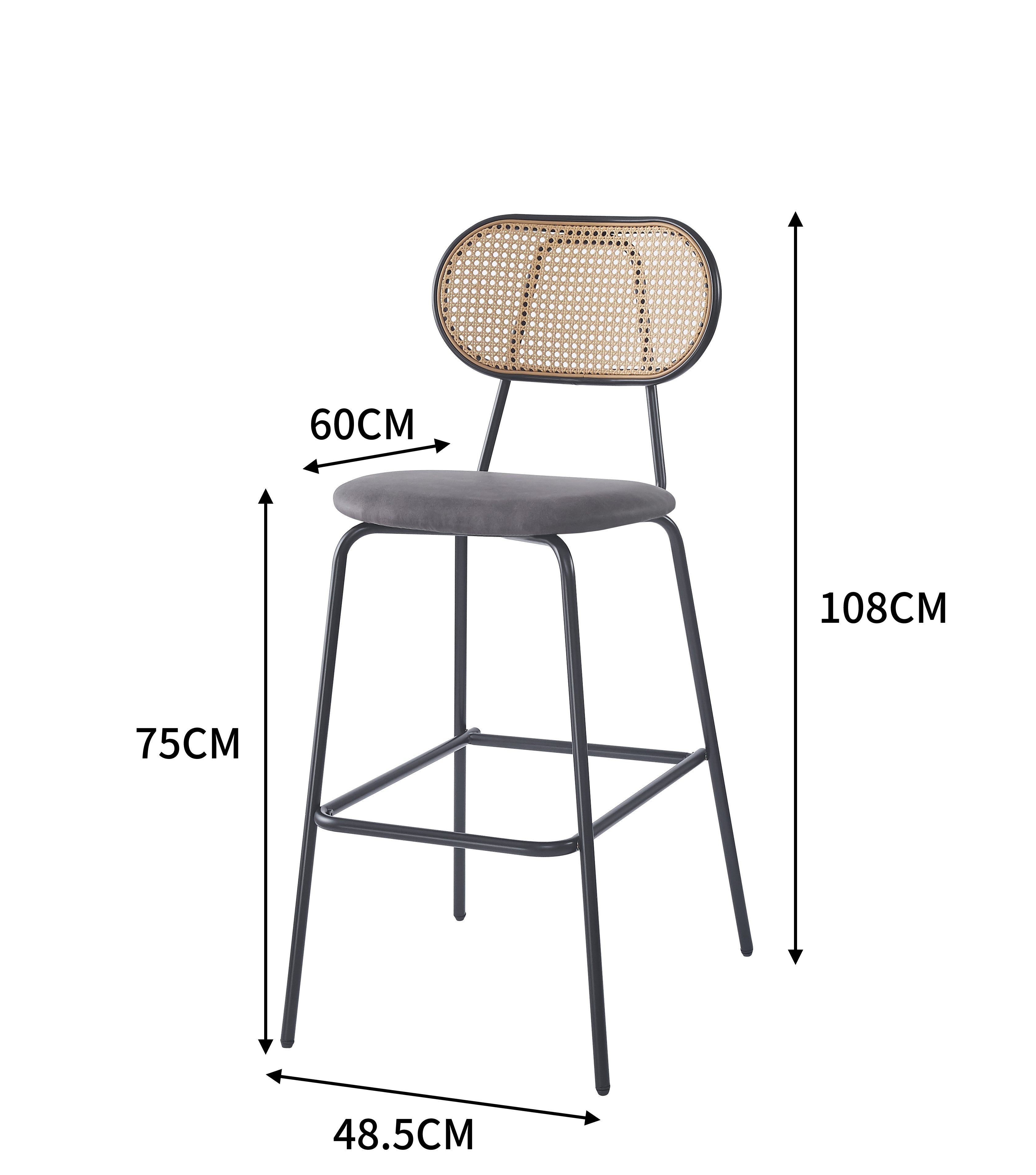 Zestaw 2 stołków barowych z metalu i czarnego imitowanego rattanu