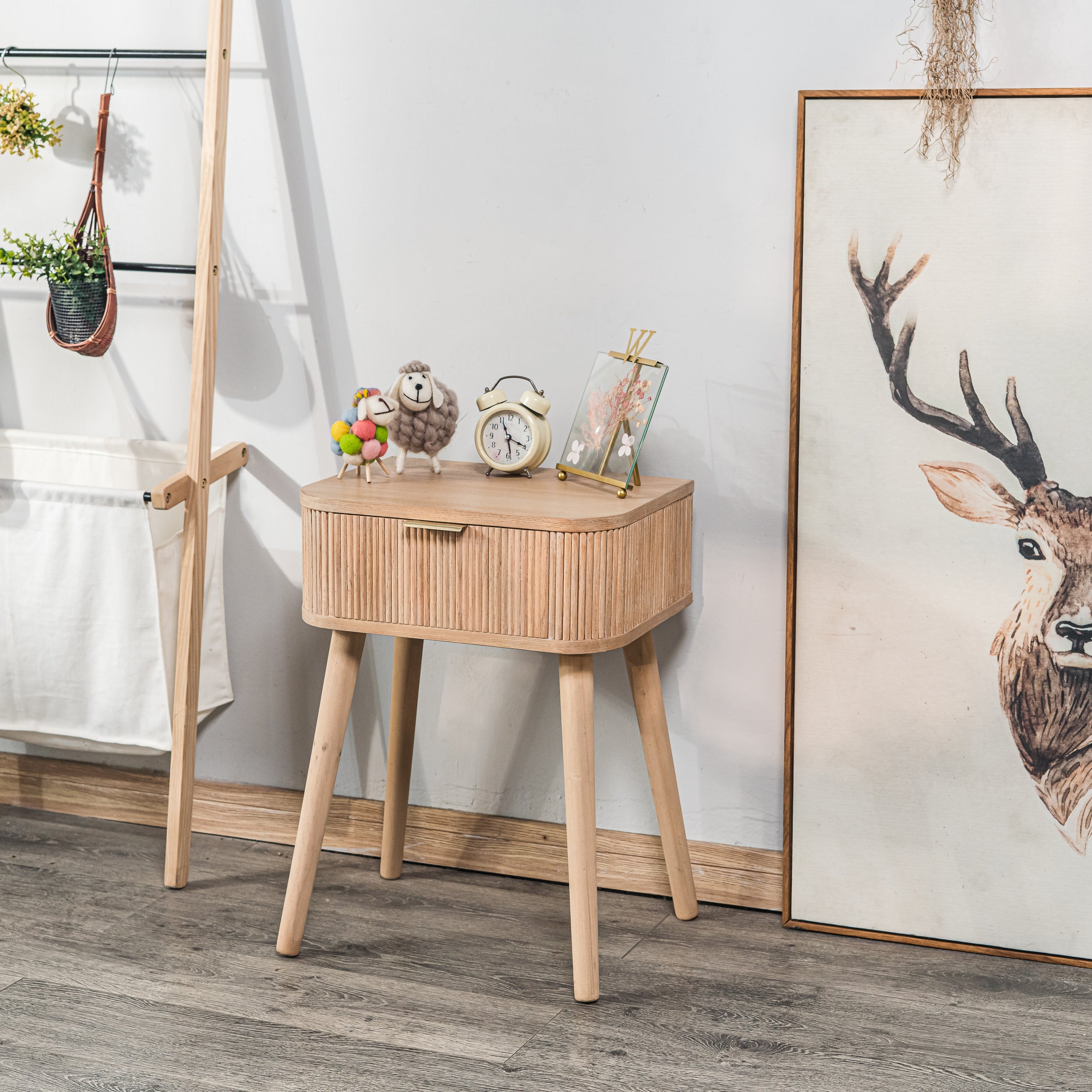 Szafka nocna z 1 szufladą z naturalnego drewna