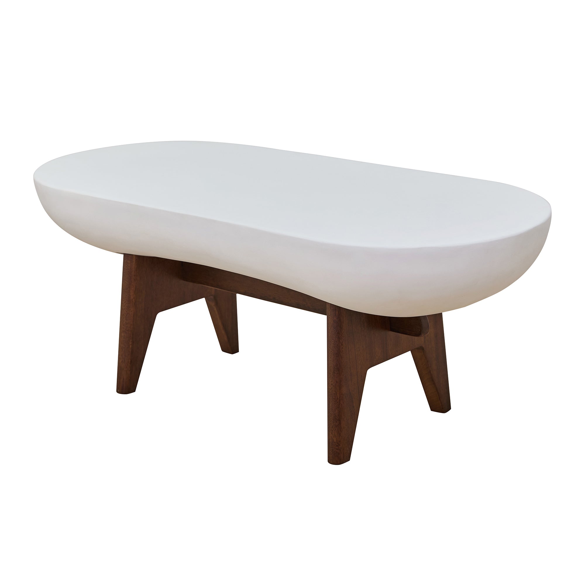 IRUNA – stolik kawowy do wnętrz i na zewnątrz, wykonany z drewna i białego magnezytu