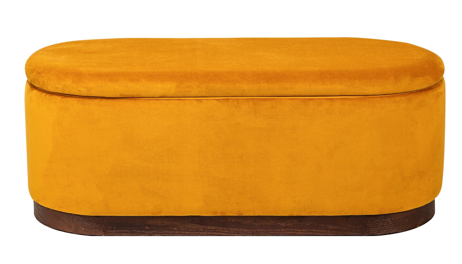 LIMA – Ławka z pojemnikiem do przechowywania, wykonana z drewna i pokryta aksamitem w kolorze musztardowej żółci