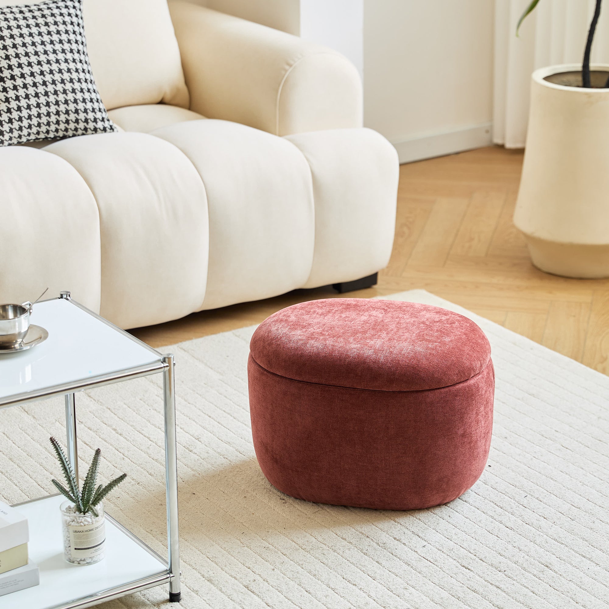 VASA - Pufa funkcją przechowywania, obita tkaniną w kolorze terakoty