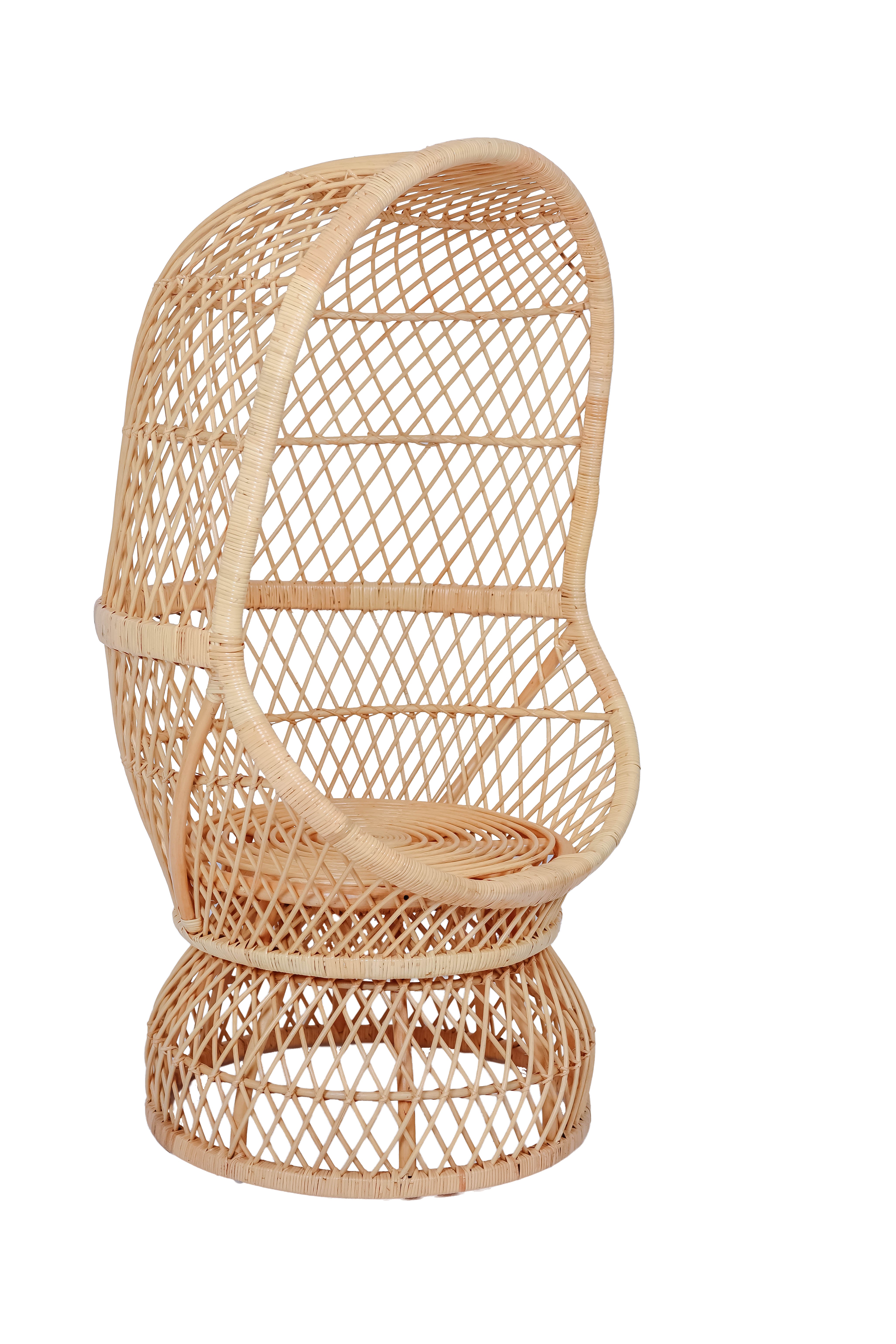 MANADO – Fotel jajeczny z naturalnego rattanu i beżowej tkaniny