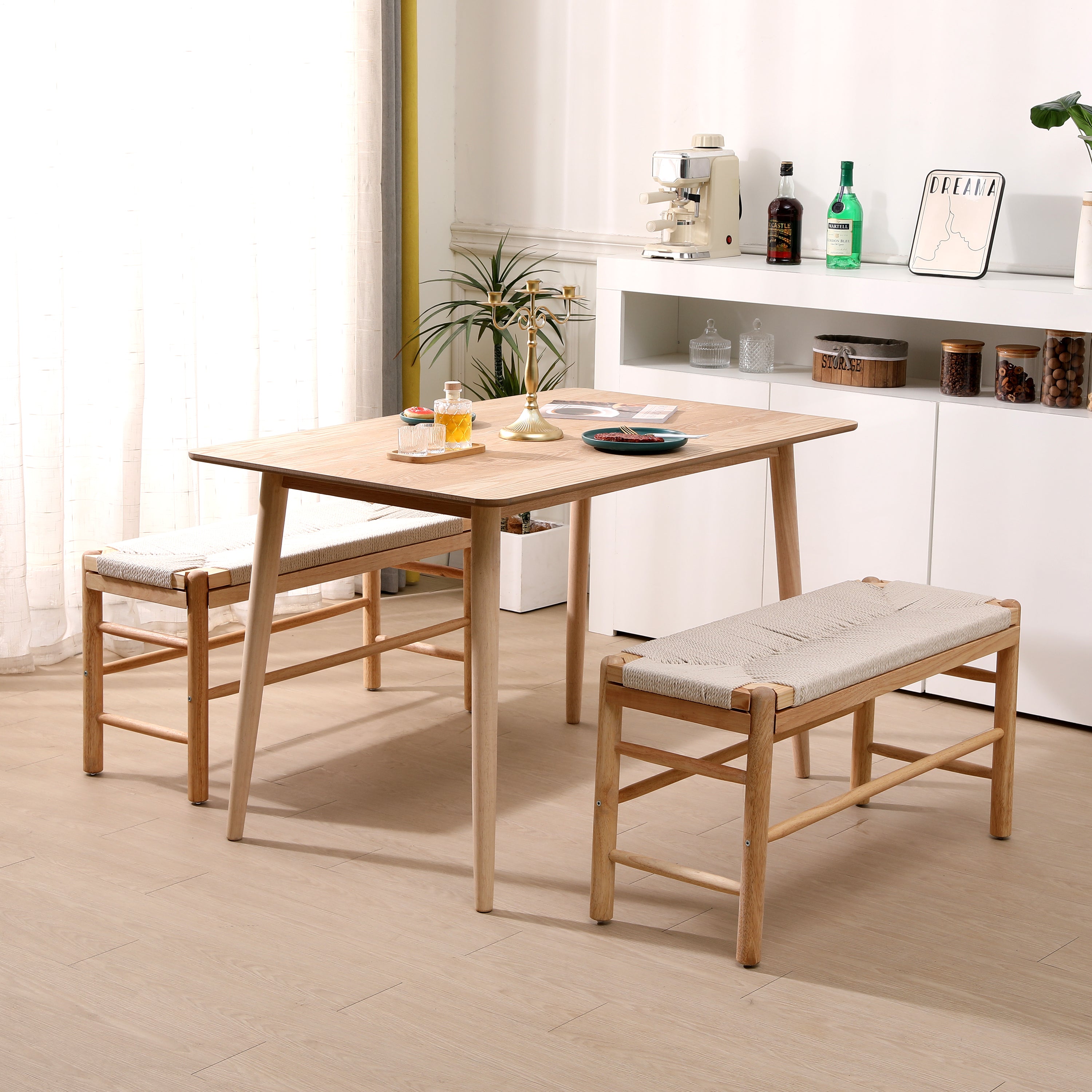 Ławka z schowkiem z litego drewna i sznurkiem