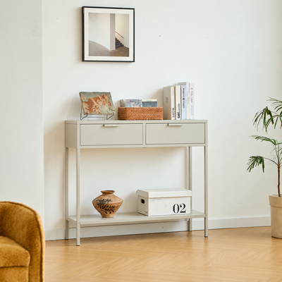 KUHMO - Consolle in metallo con 2 cassetti beige