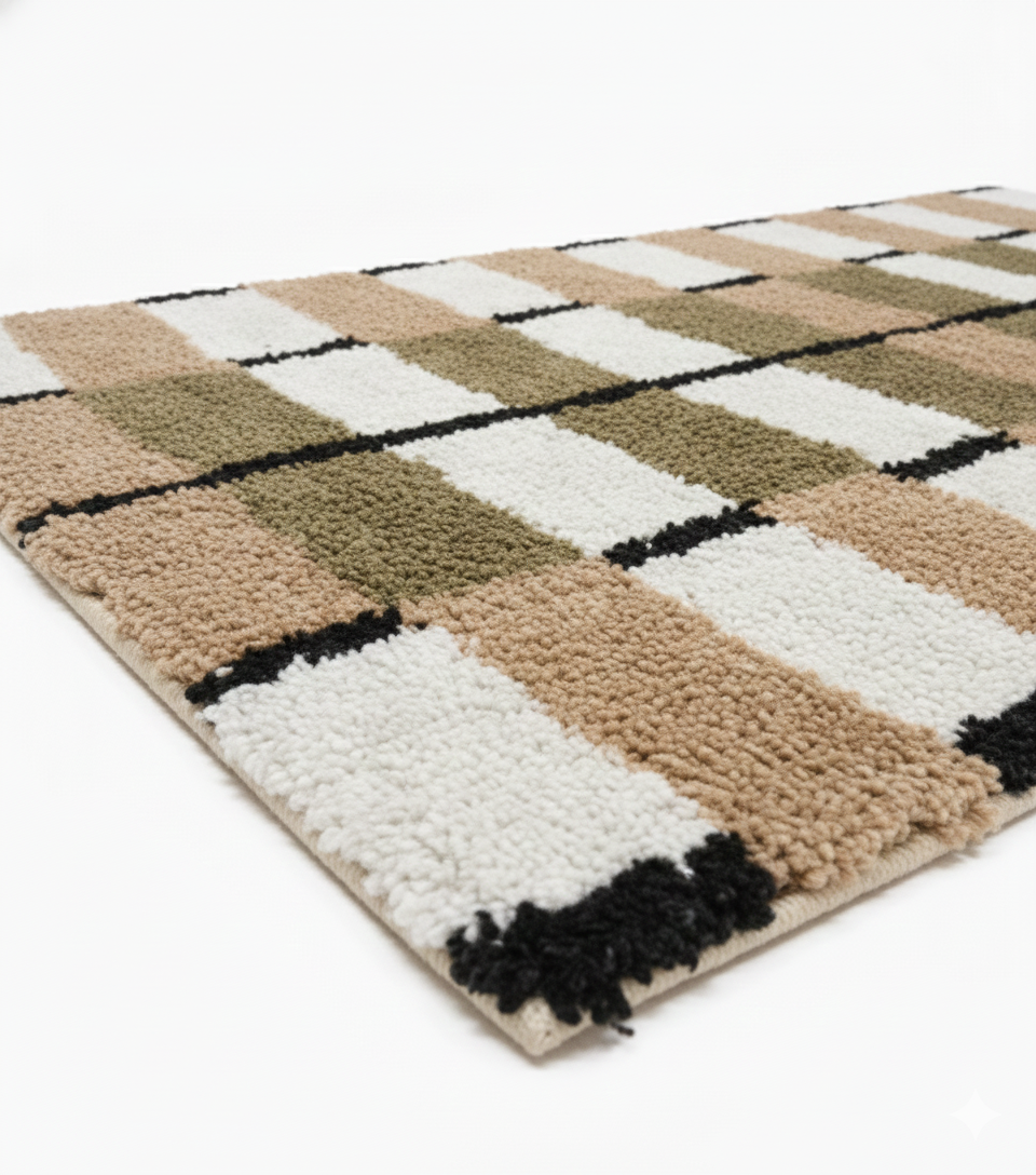 VAXJO – prostokątny dywanik bawełniany z brązowymi i ecru wzorami, 120 x 180 cm