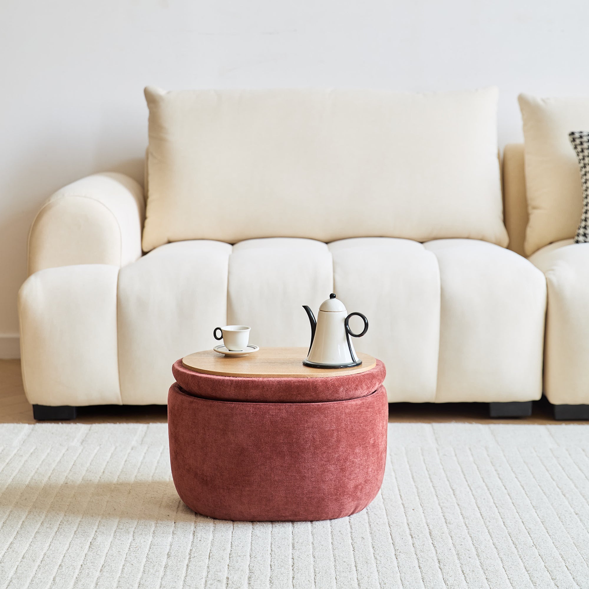 VASA - Pufa funkcją przechowywania, obita tkaniną w kolorze terakoty