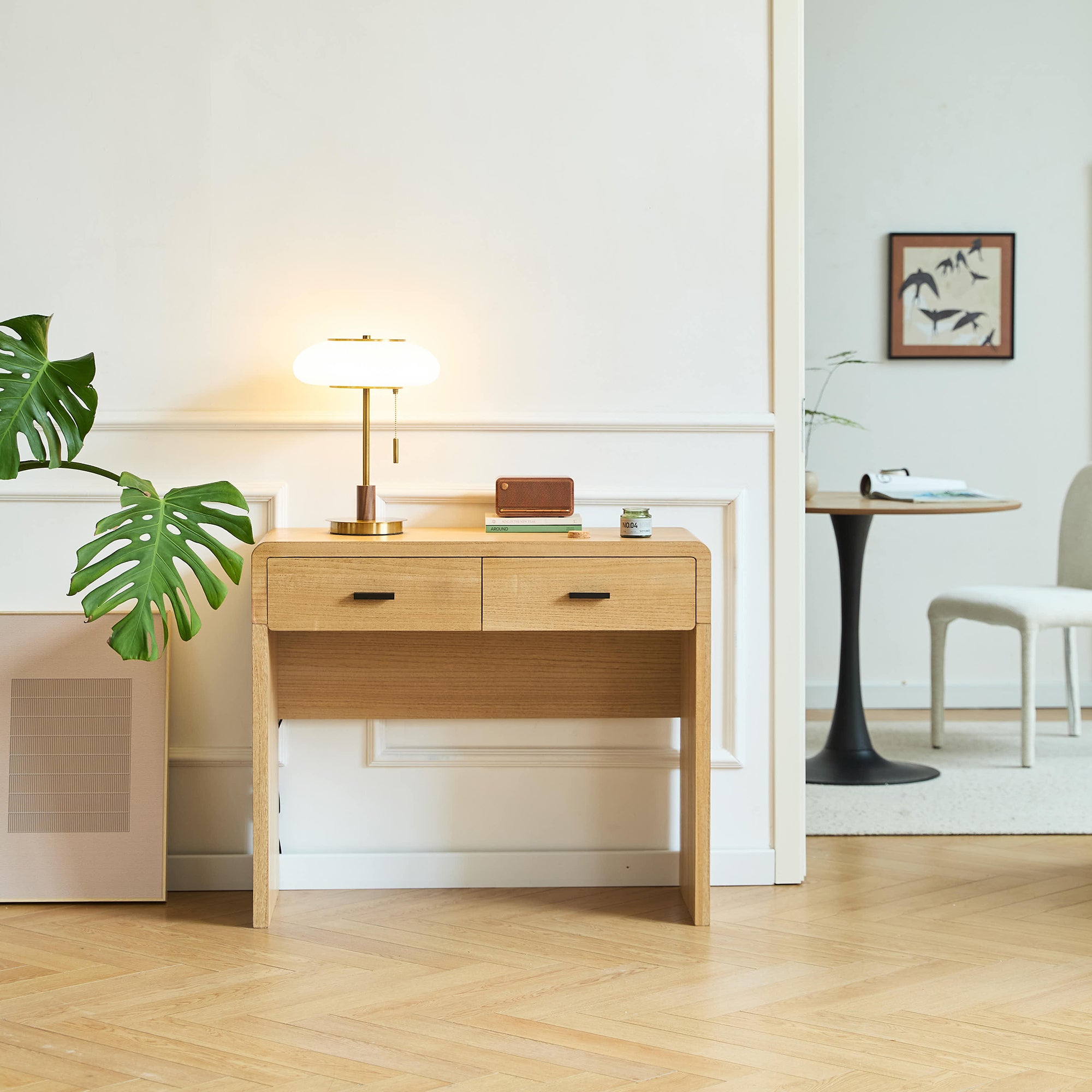 SKIVE - Drewniana konsola z 2 szufladami