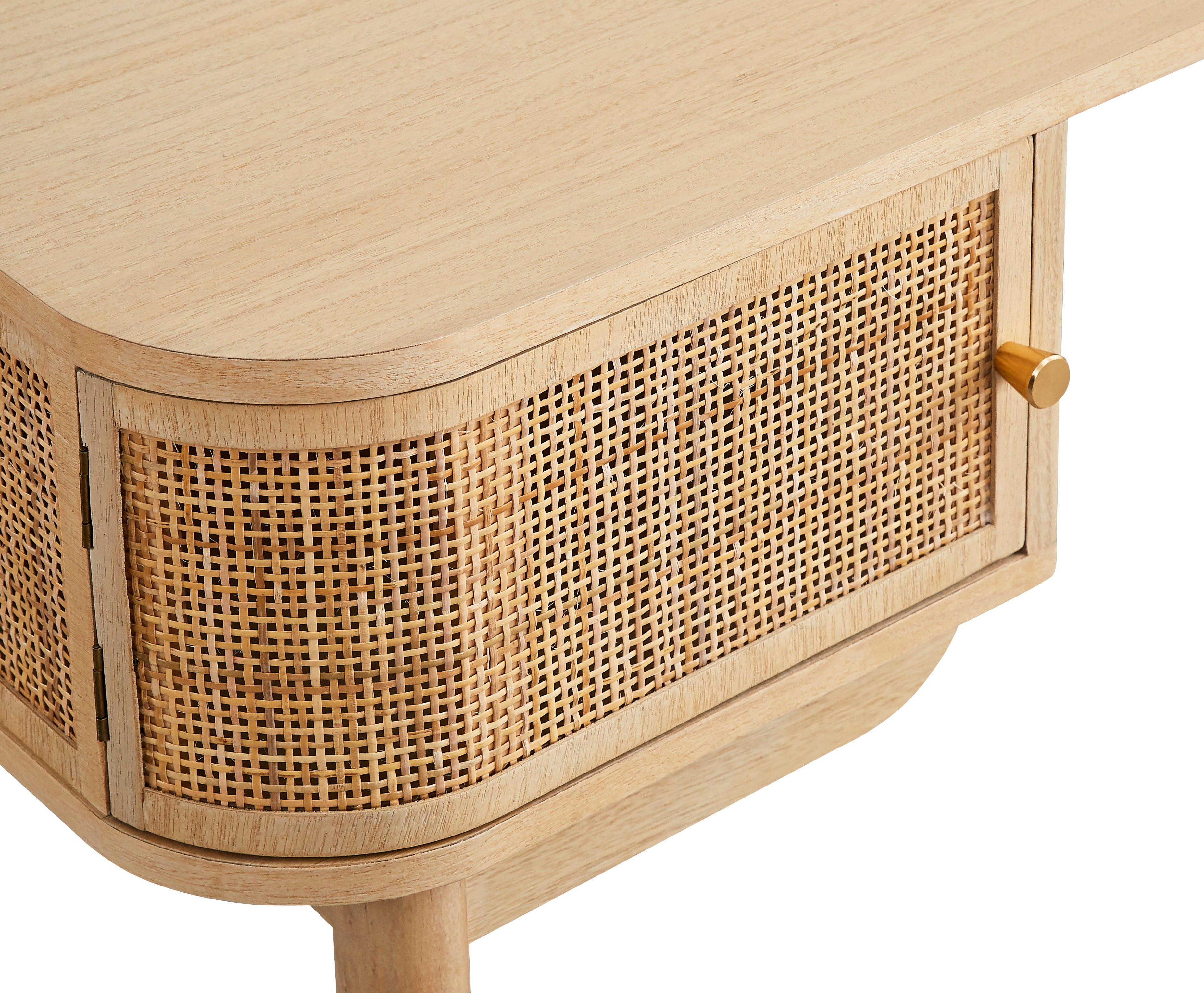 Biurko z 2 drzwiami, wykonane z drewna i rattanu