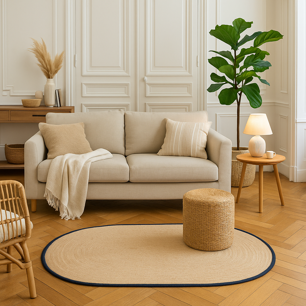 EIRA – Owalny dywanik z naturalnej juty, czarny, 150 x 90 cm