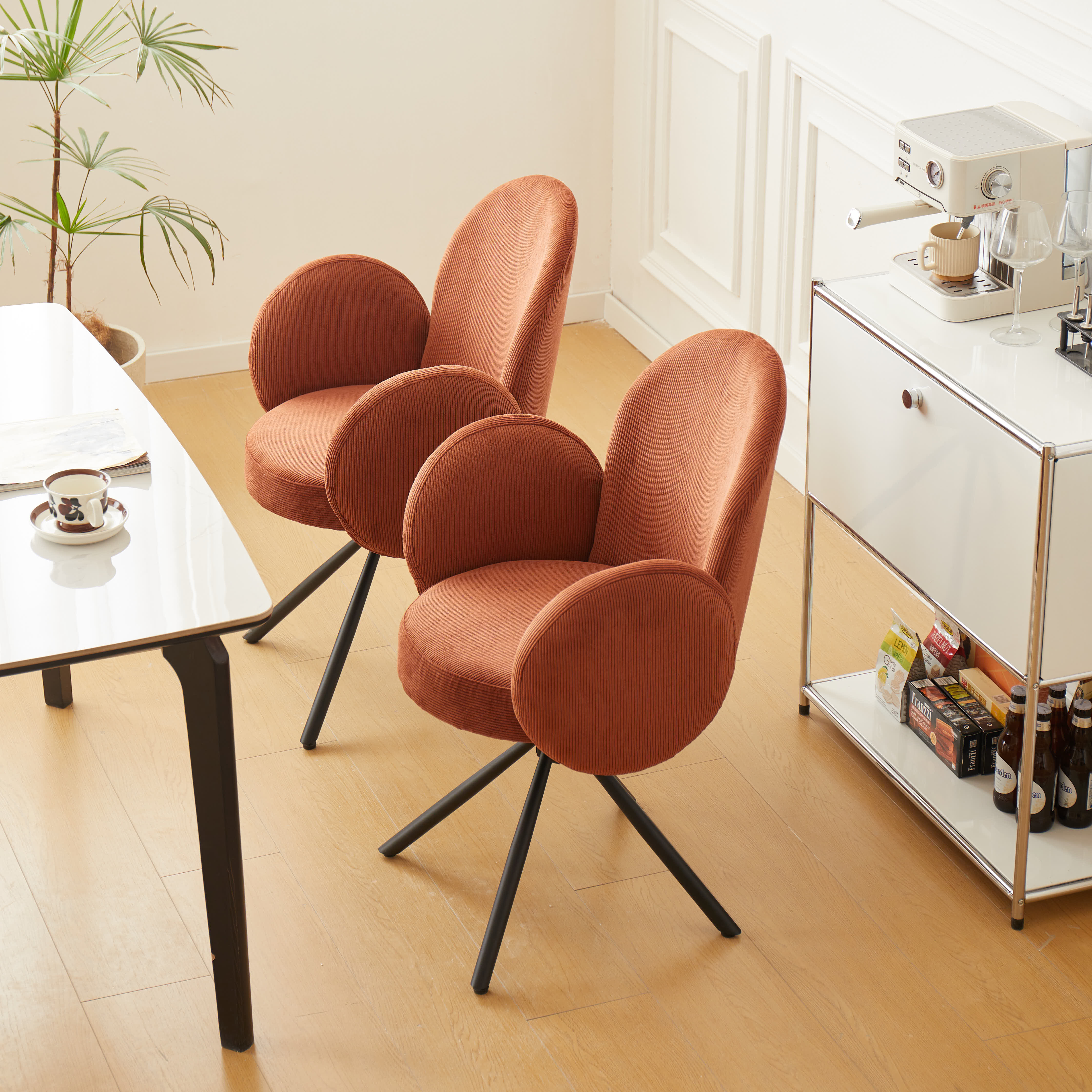 HELSINKI - Lot de 2 chaises swivel rotatives en velours côtelé terracotta