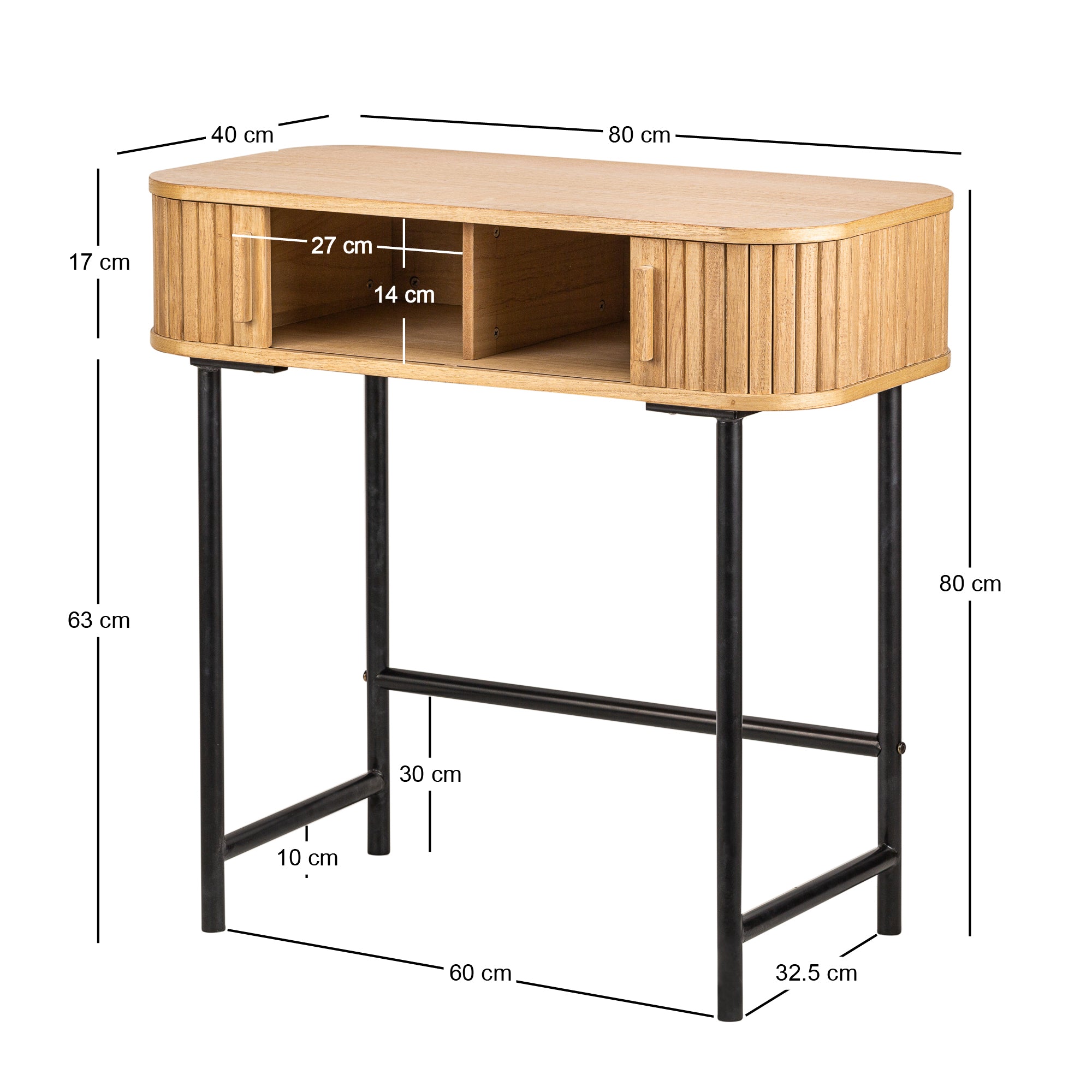 Konsola z 2 drzwiami z drewna jesionowego i metalu