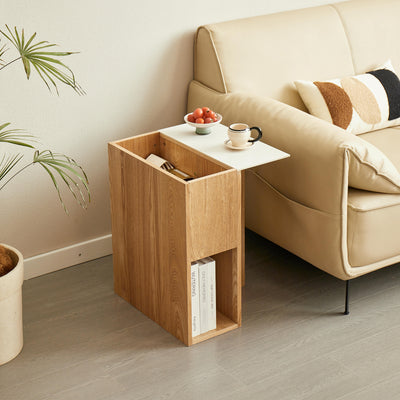 KARLSTAD - Table d'appoint bout de canapé avec rangement en bois finition marbre
