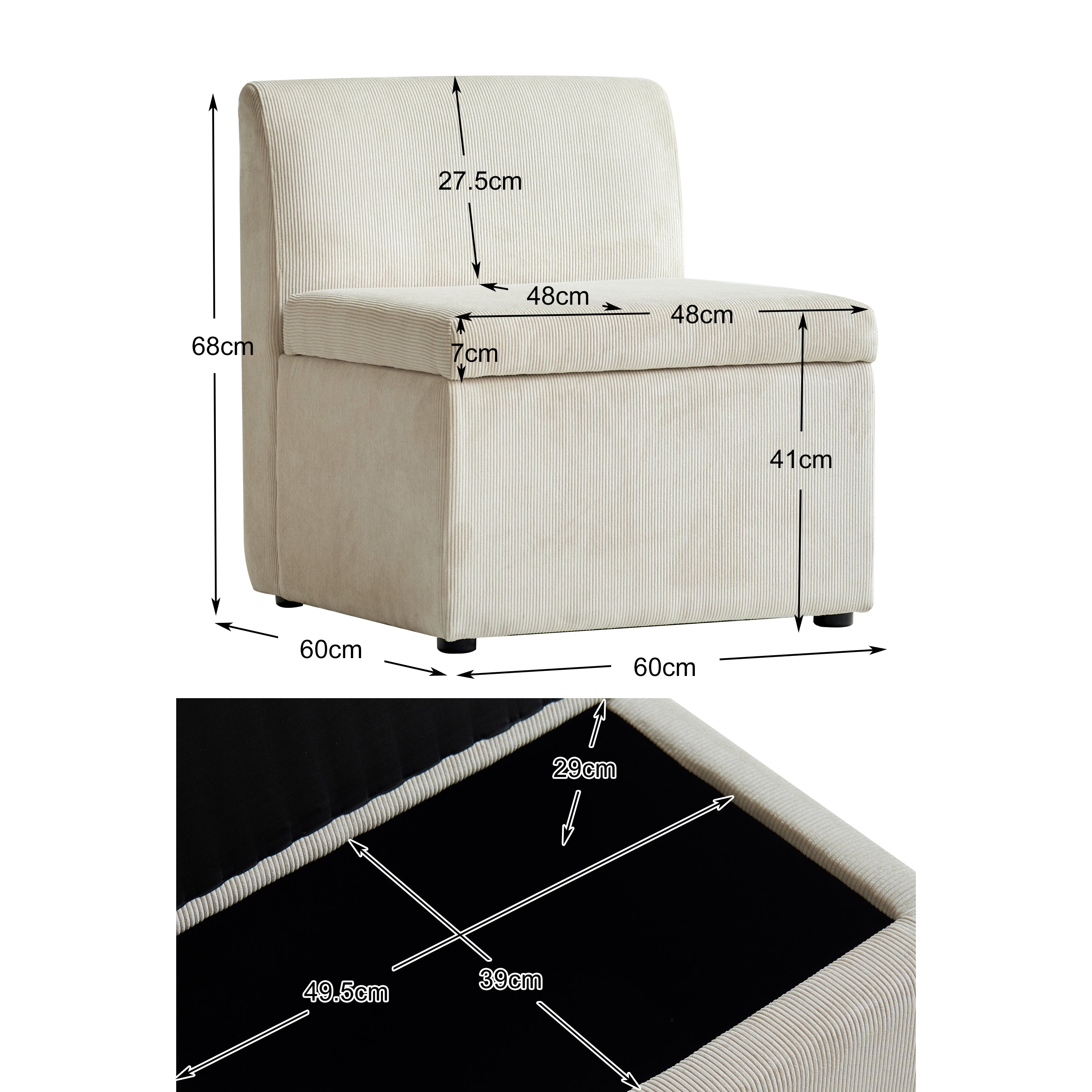 VARDE - Canapé modulable 1 personne en velours côtelé beige