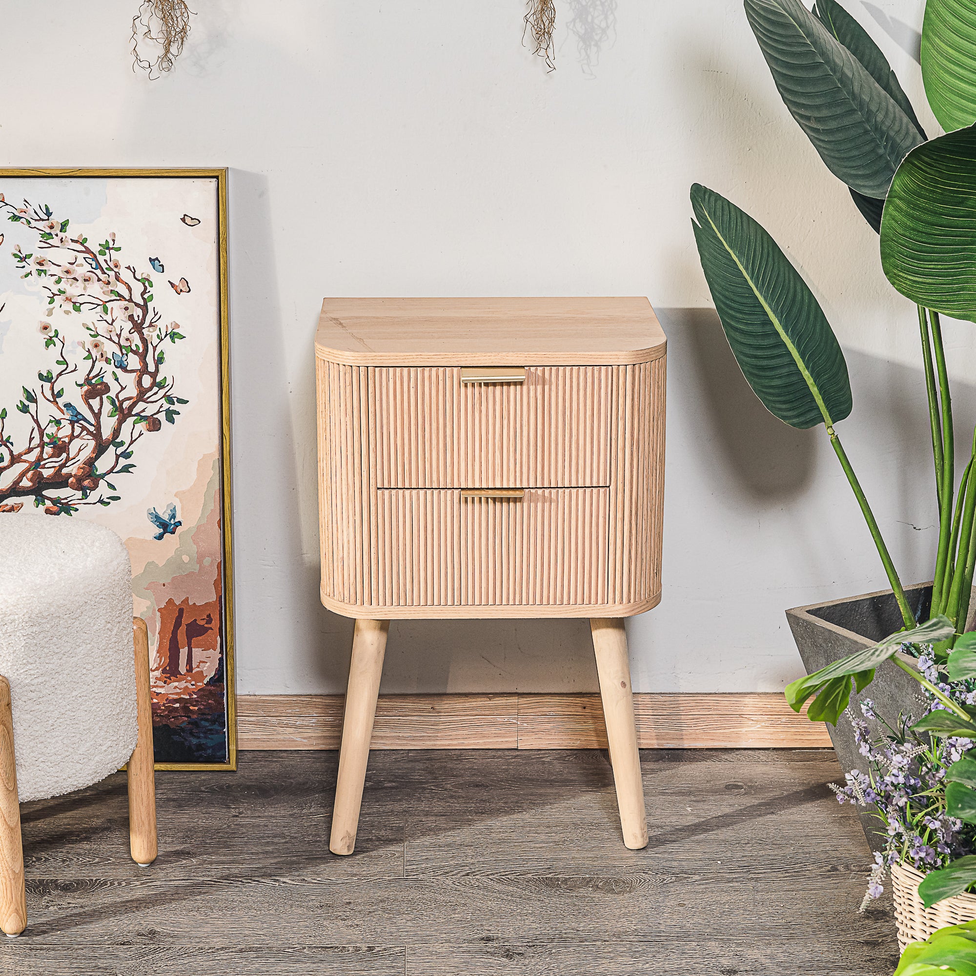 BALI - Szafka nocna z 2 szufladami z naturalnego drewna