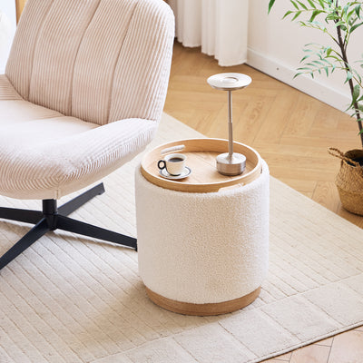 KEMI - Pouf contenitore in bouclé bianco
