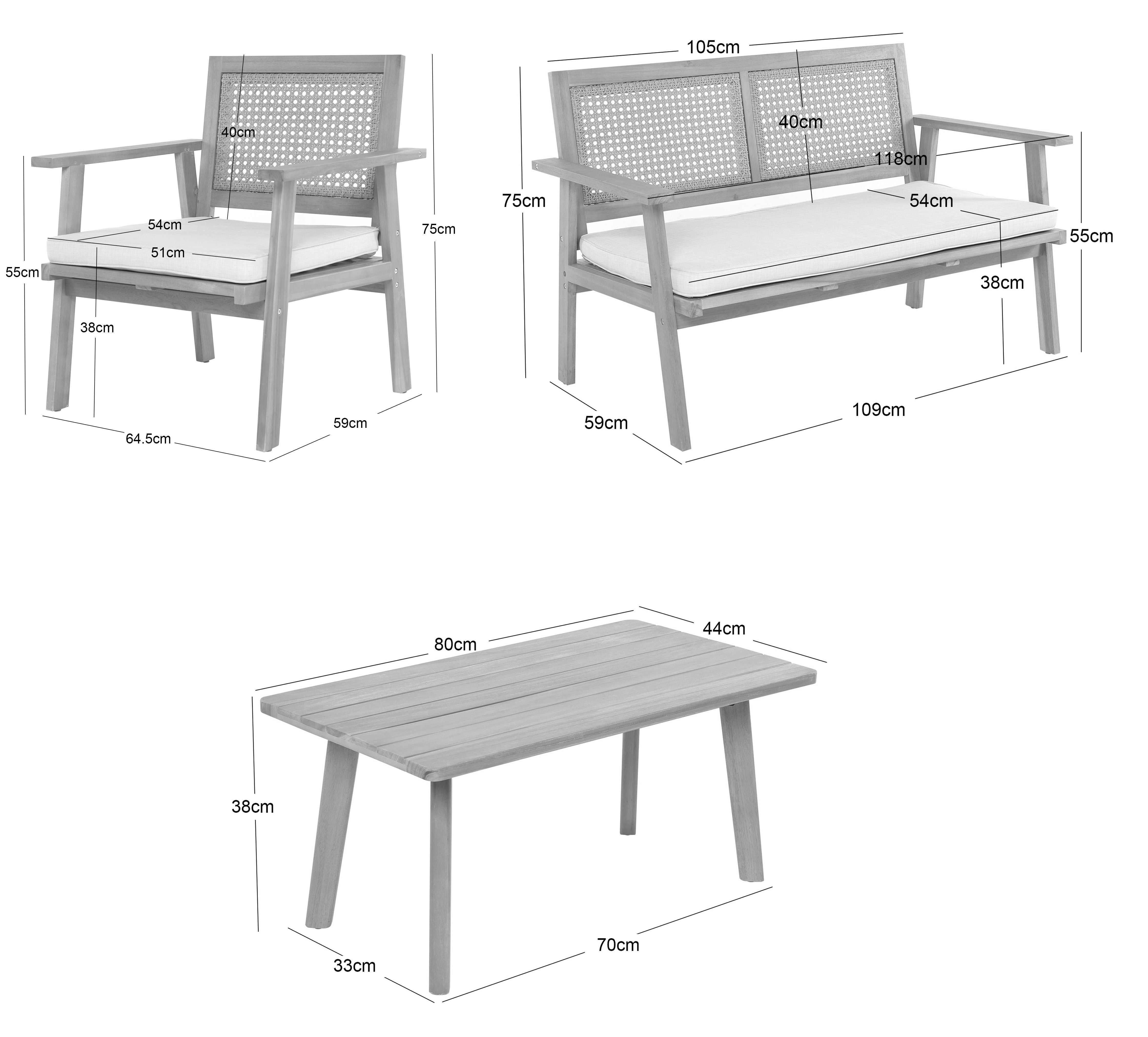 TEMUCO – Zestaw ogrodowy z rattanu i litego drewna w kolorze beżowym