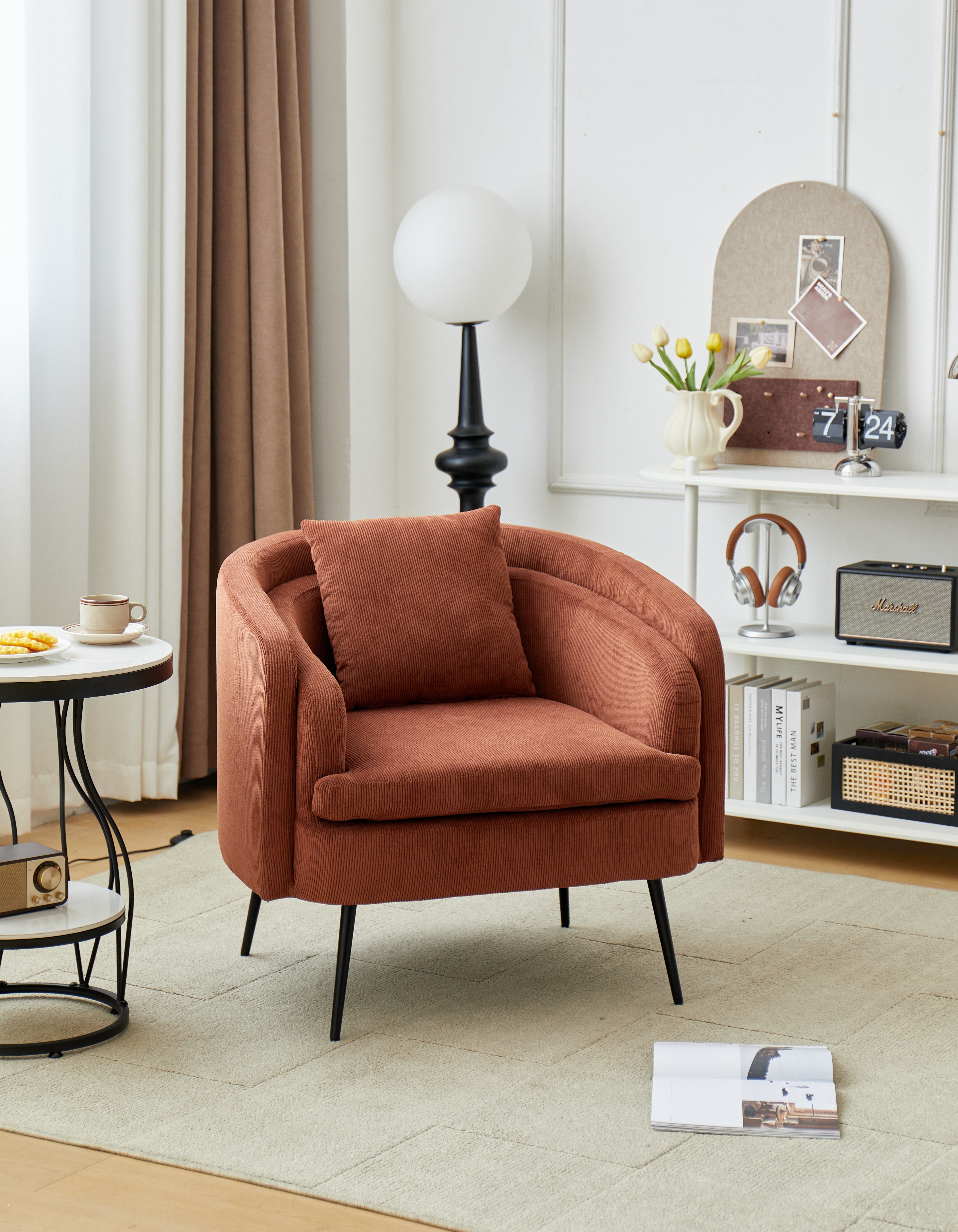 DUKE – Fotel salonowy z metalu i sztruksu w kolorze terakoty