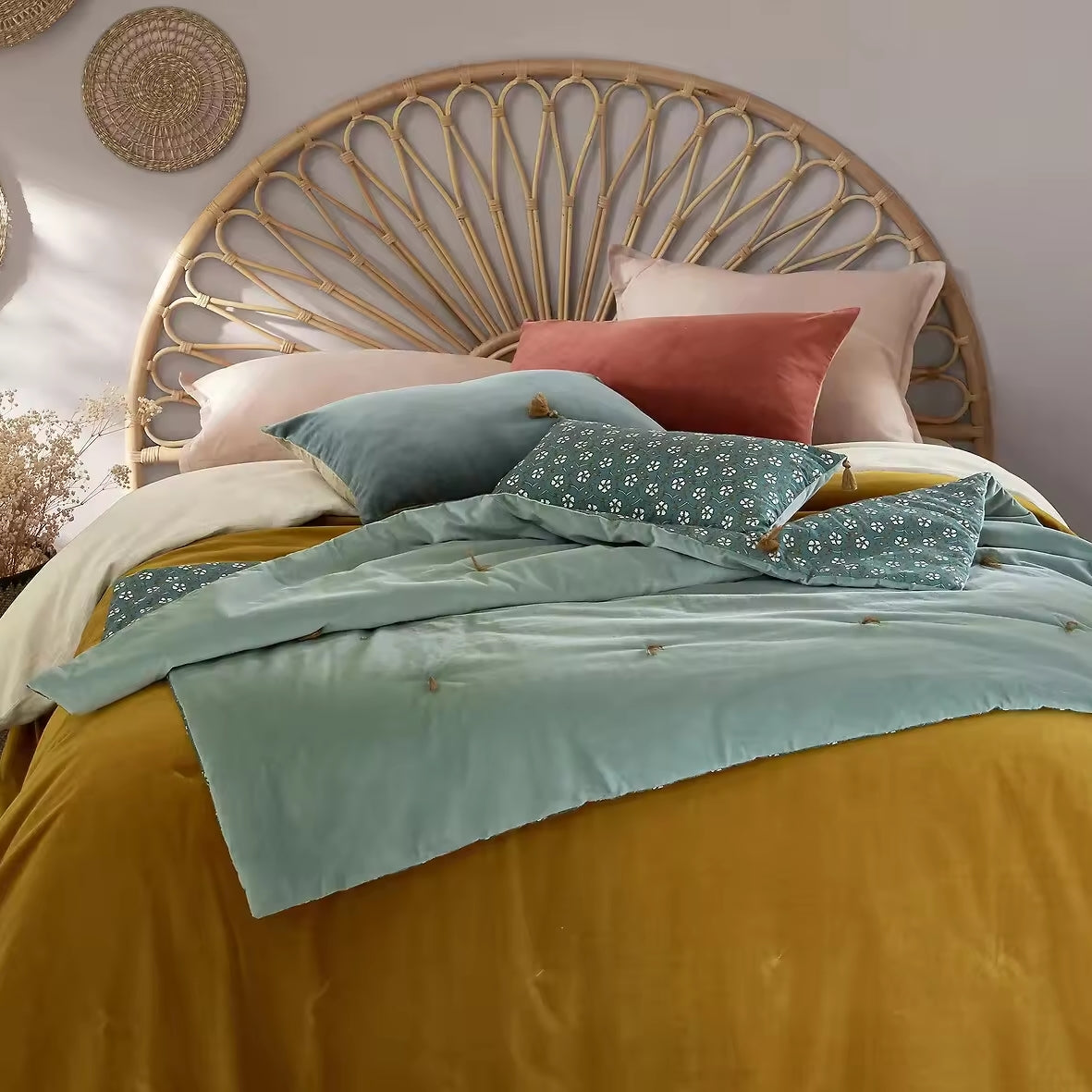 BACAN - Zagłówek łóżka 160 cm z naturalnego rattanu