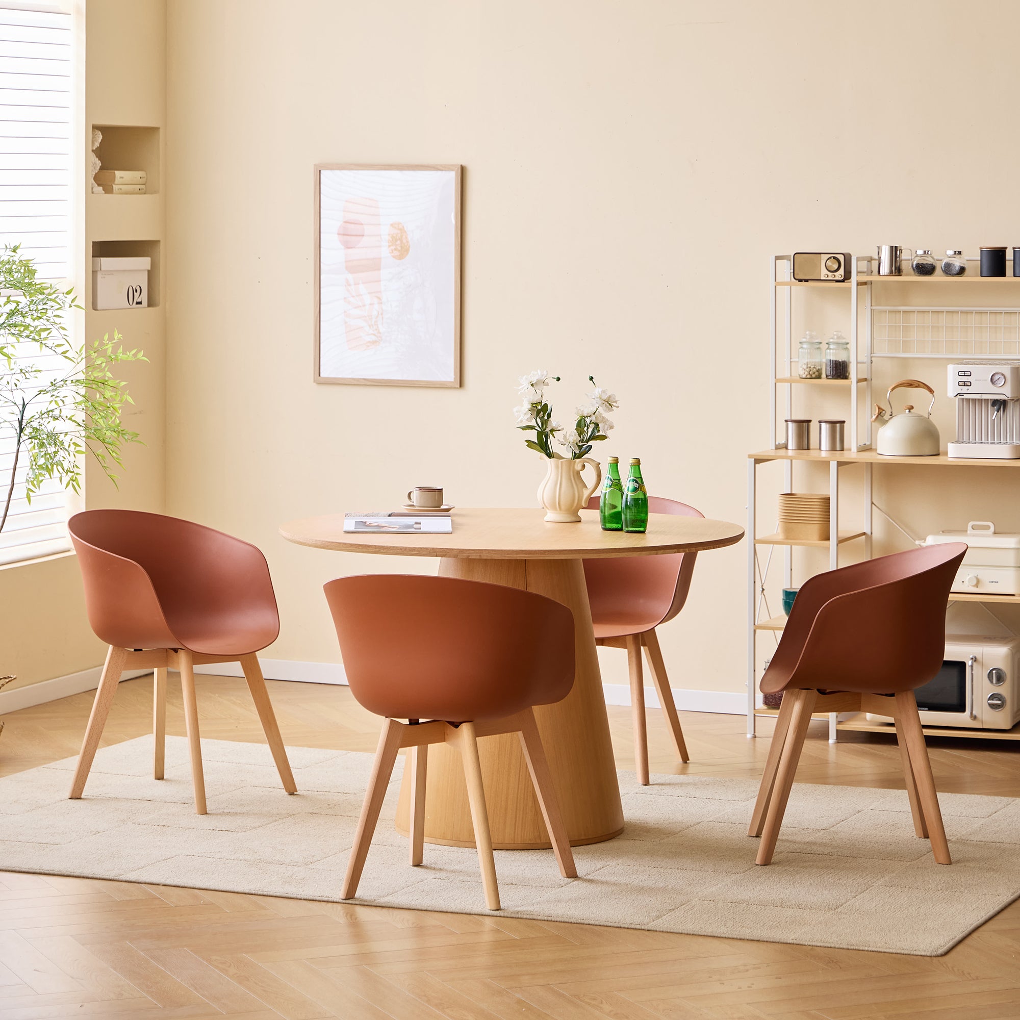 ALBORG – Zestaw 4 skandynawskich krzeseł z drewna i polipropylenu w kolorze terakoty