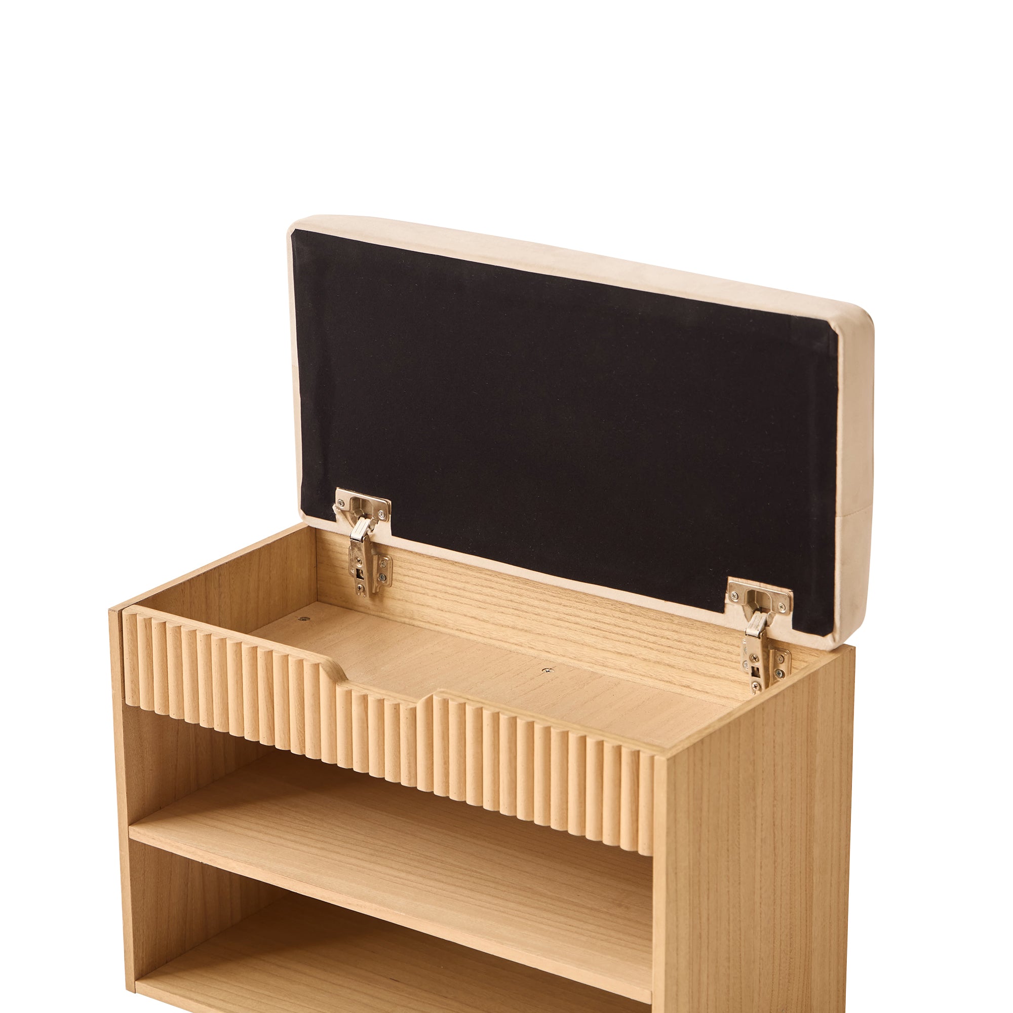 KUBO - Shoe Cabinet with Storage in Wood and Beige Velvet