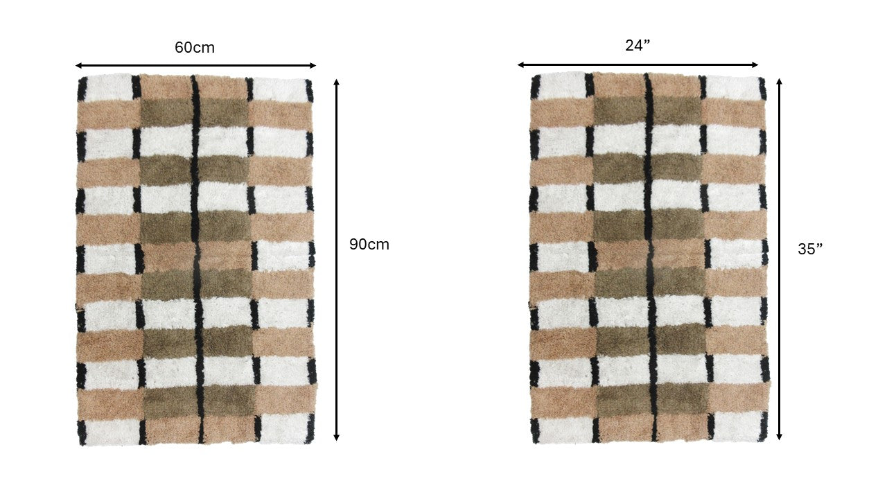 VAXJO – prostokątny dywanik bawełniany z brązowymi i ecru wzorami, 90 x 60 cm