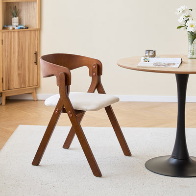 PORI - Set di 2 sedie da pranzo in noce e tessuto beige