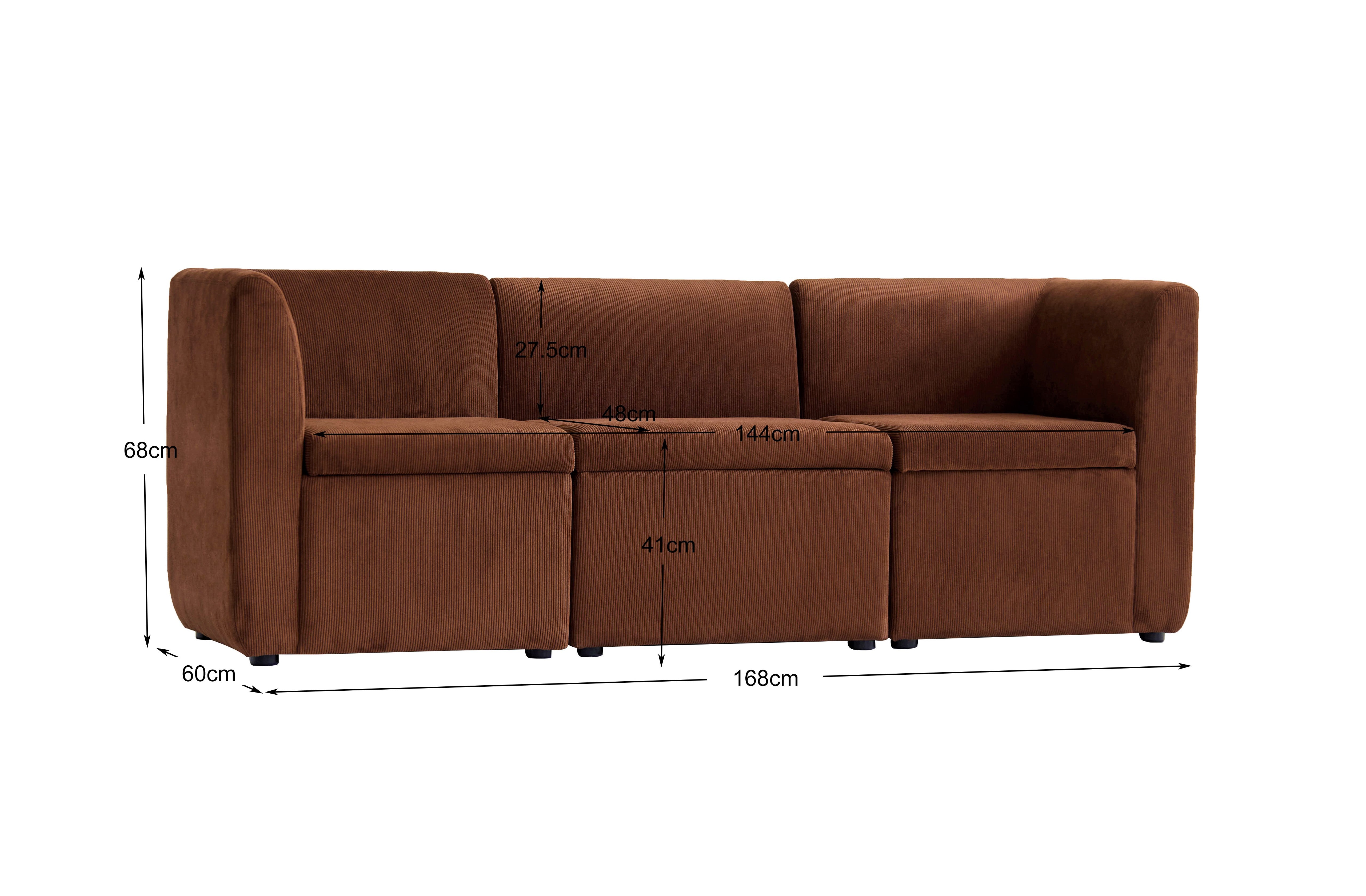 VARDE - Canapé modulable 3 personnes en velours côtelé terracotta