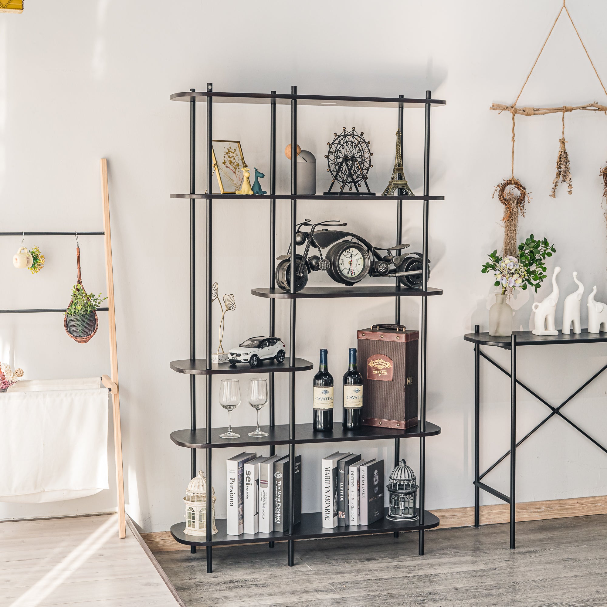 GOTEBORG - Etagère style moderne en métal et bois noir