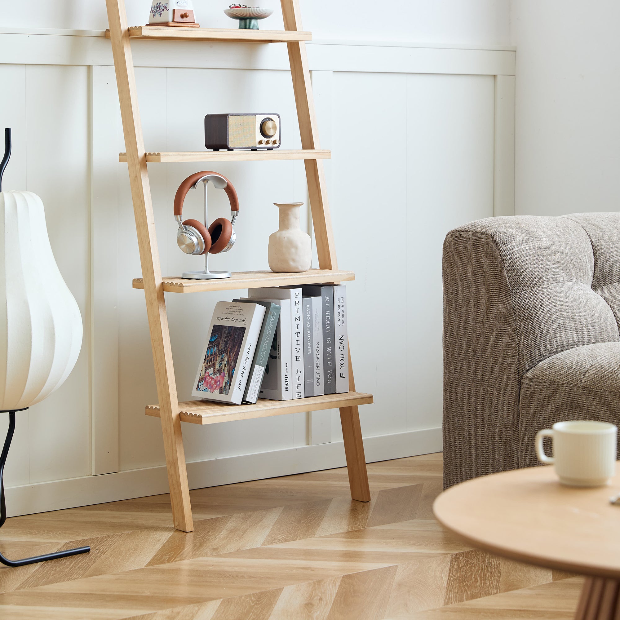 SMOGEN - Półka ścienna w kształcie drabinki, 5 poziomów, z litego drewna naturalnego