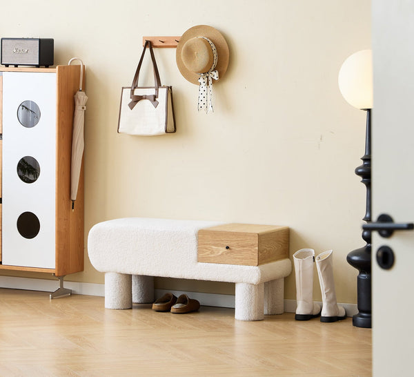 VADSO - Banc avec rangement en bouclettes blanches