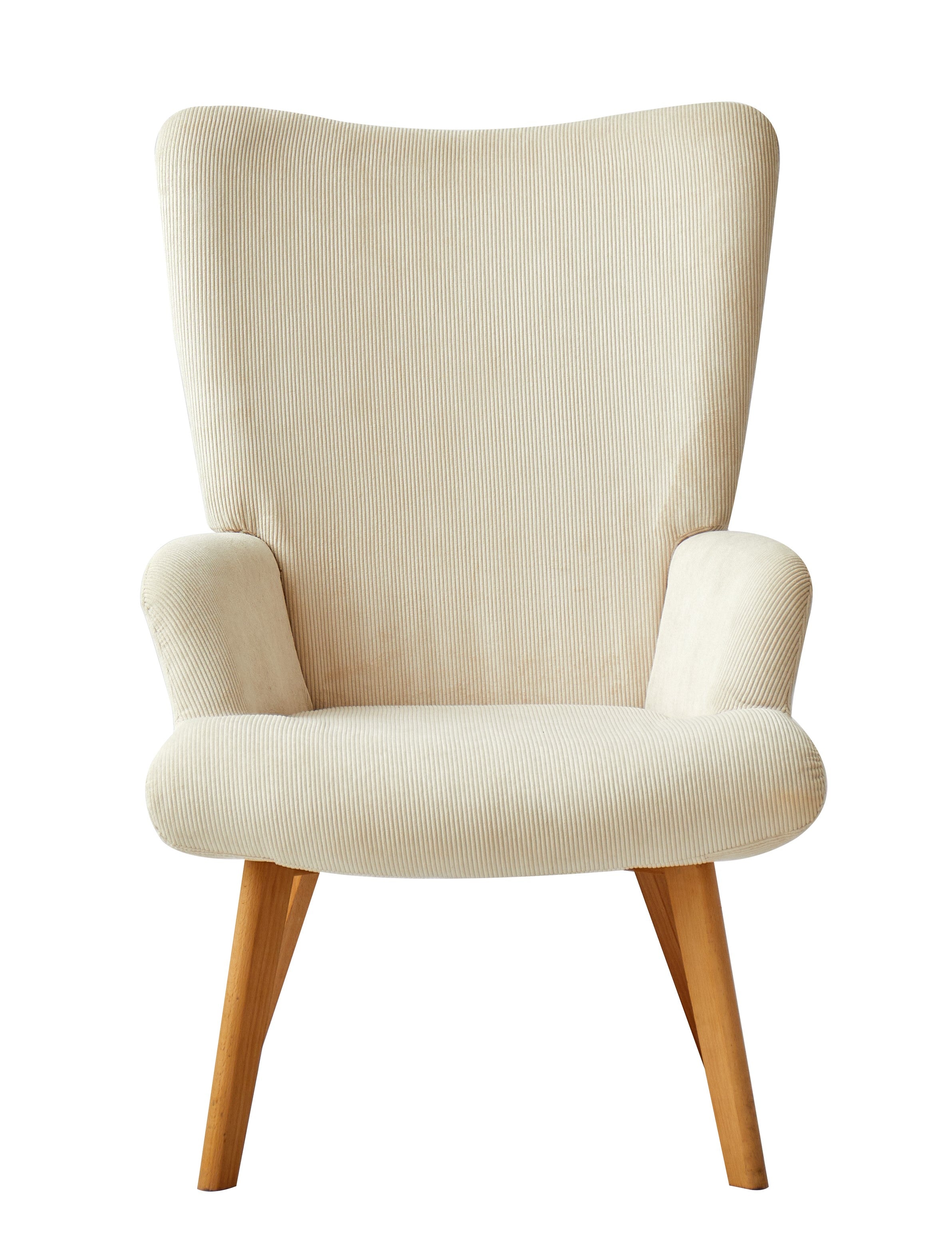 MALMO – Fotel salonowy z litego drewna i beżowego sztruksu