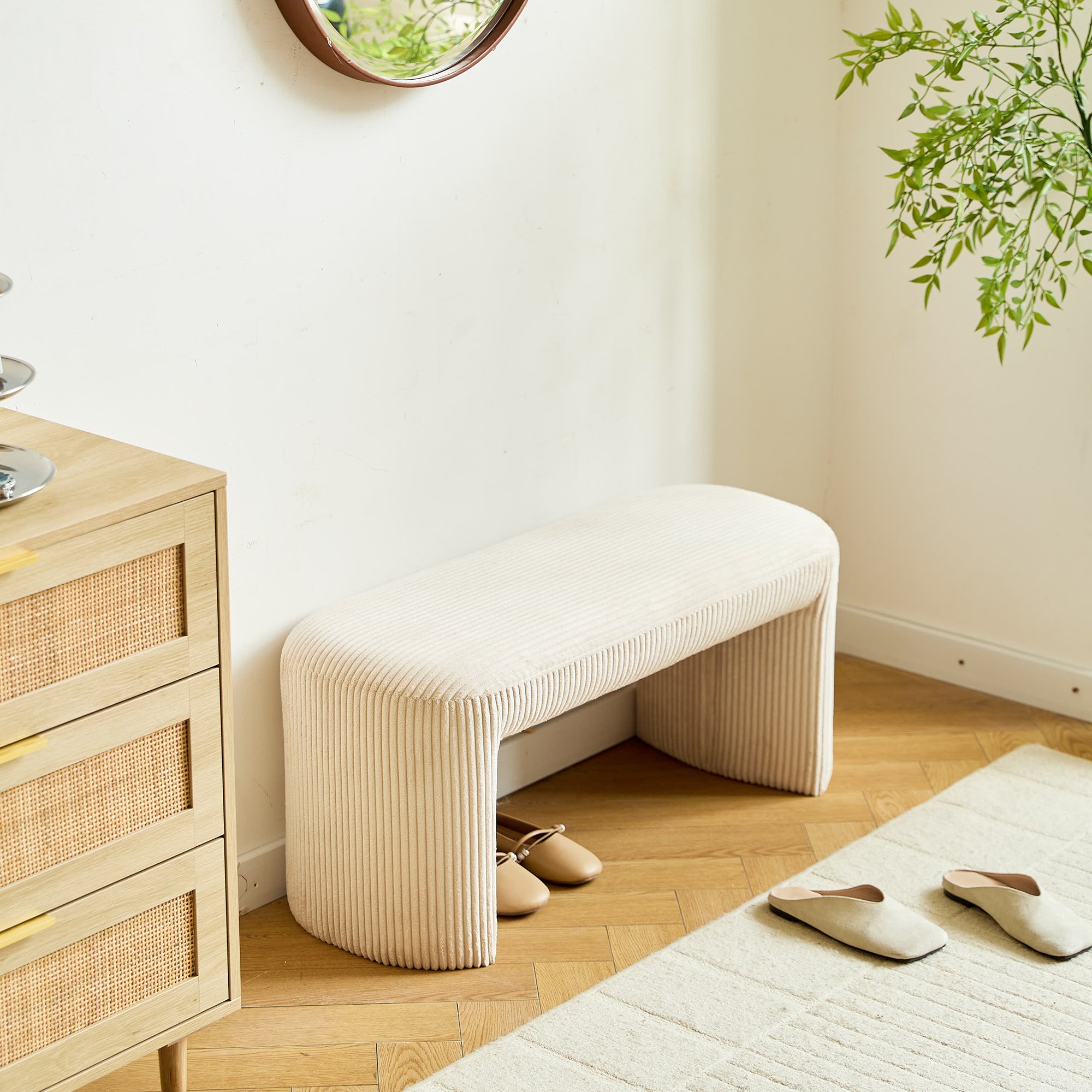 RIGA – Ławka w stylu skandynawskim z beżowego sztruksu