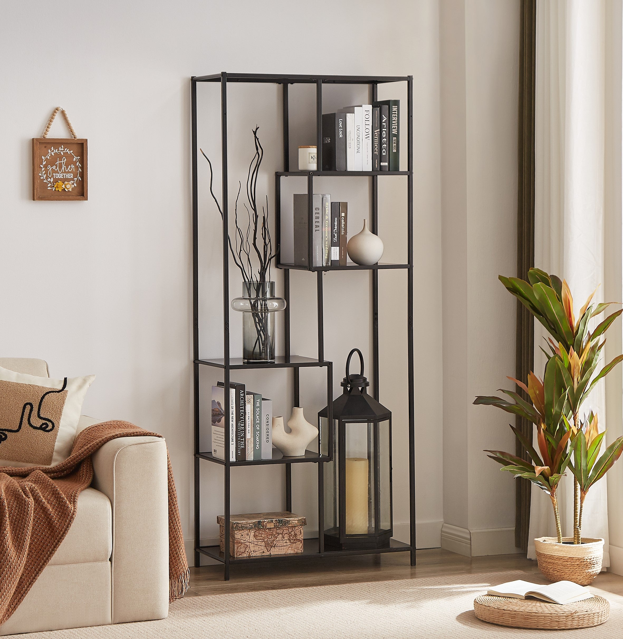 KNUT – 5-poziomowa półka biblioteczna w stylu industrialnym, wykonana z czarnego metalu