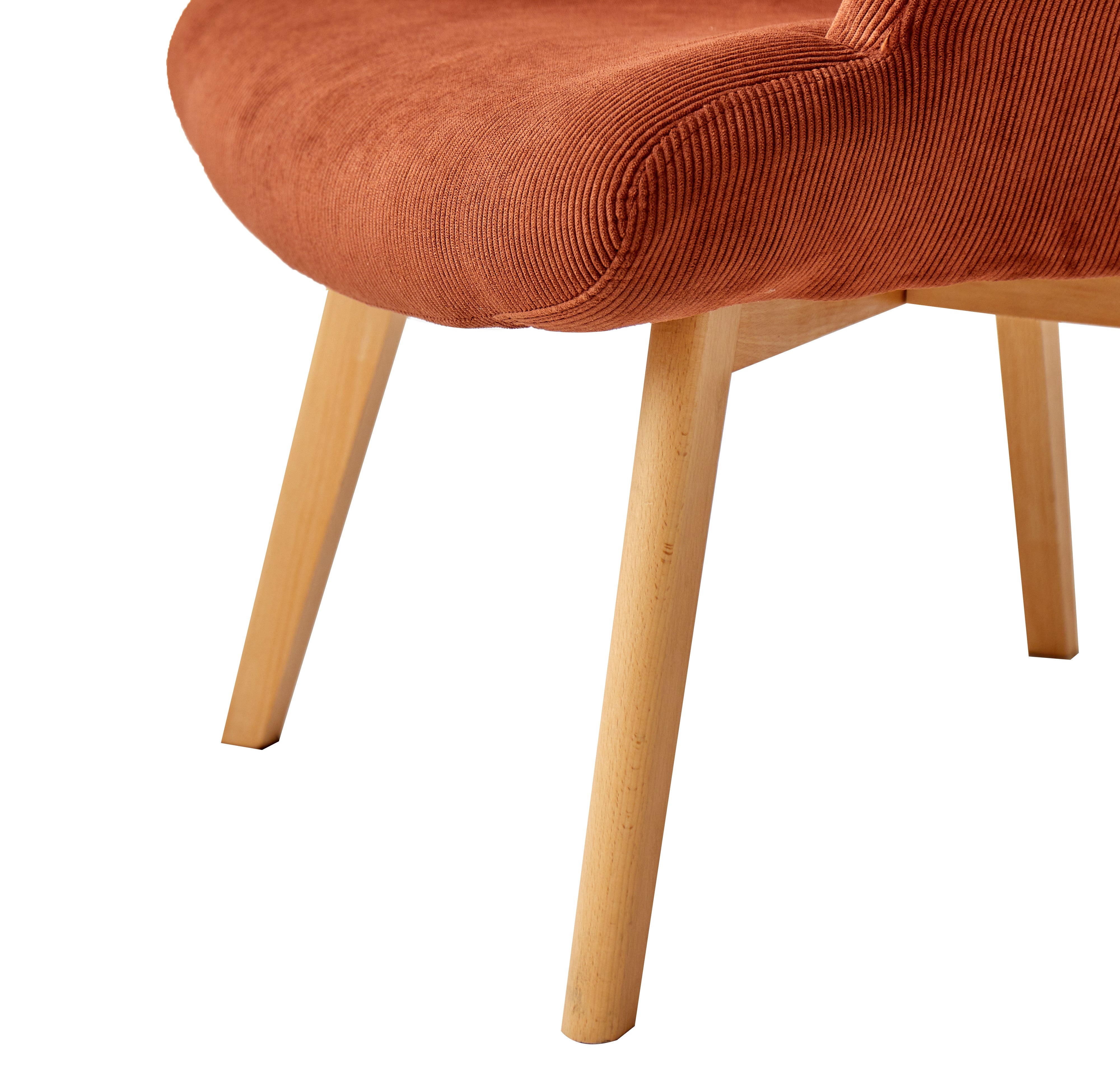 MALMO - Fauteuil de salon en bois massif et velours côtelé terracotta