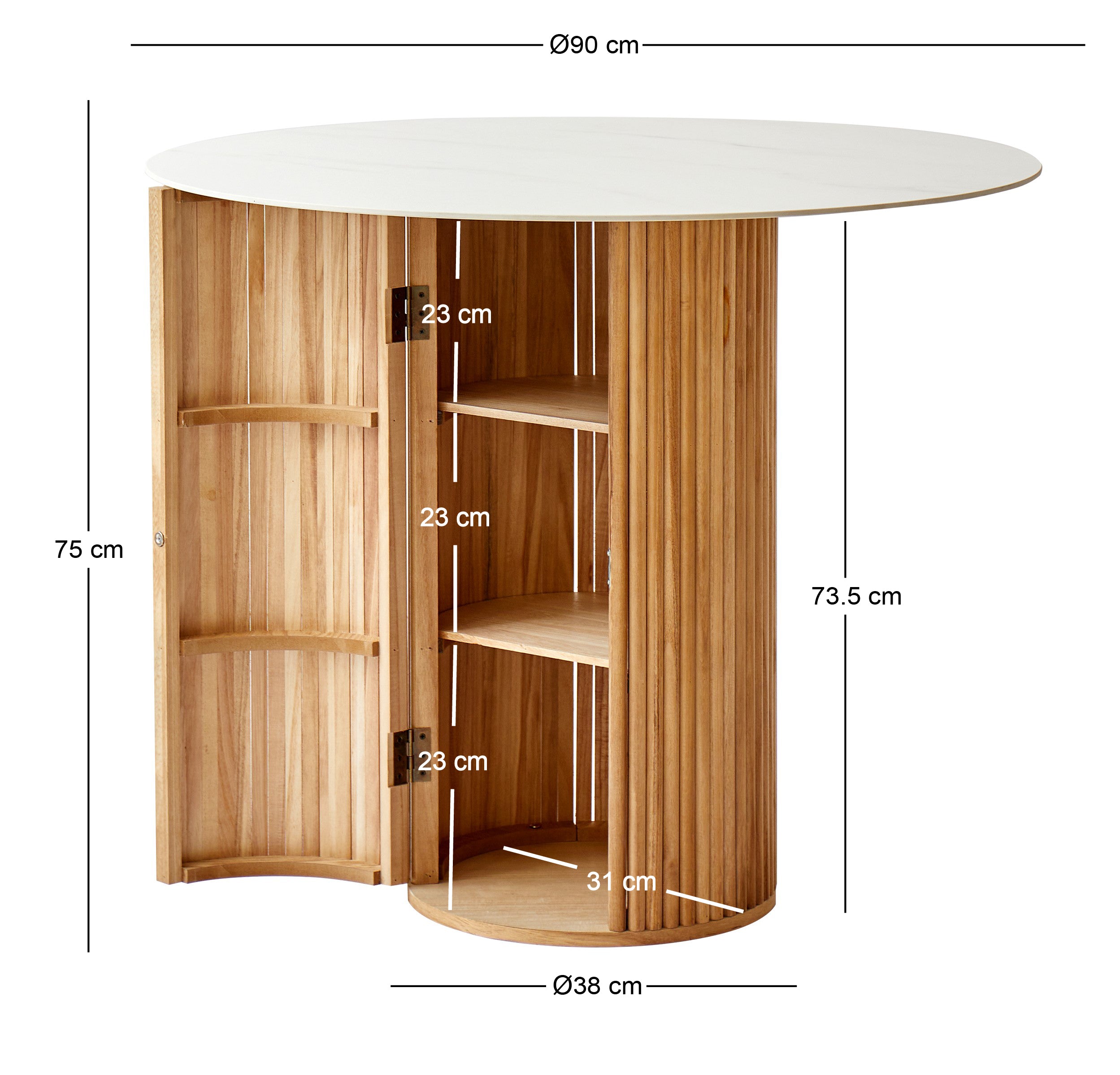 HAVANA – Okrągły stół do jadalni dla 4 osób, wykonany z litego drewna sosnowego z efektem marmuruØ 90 cm