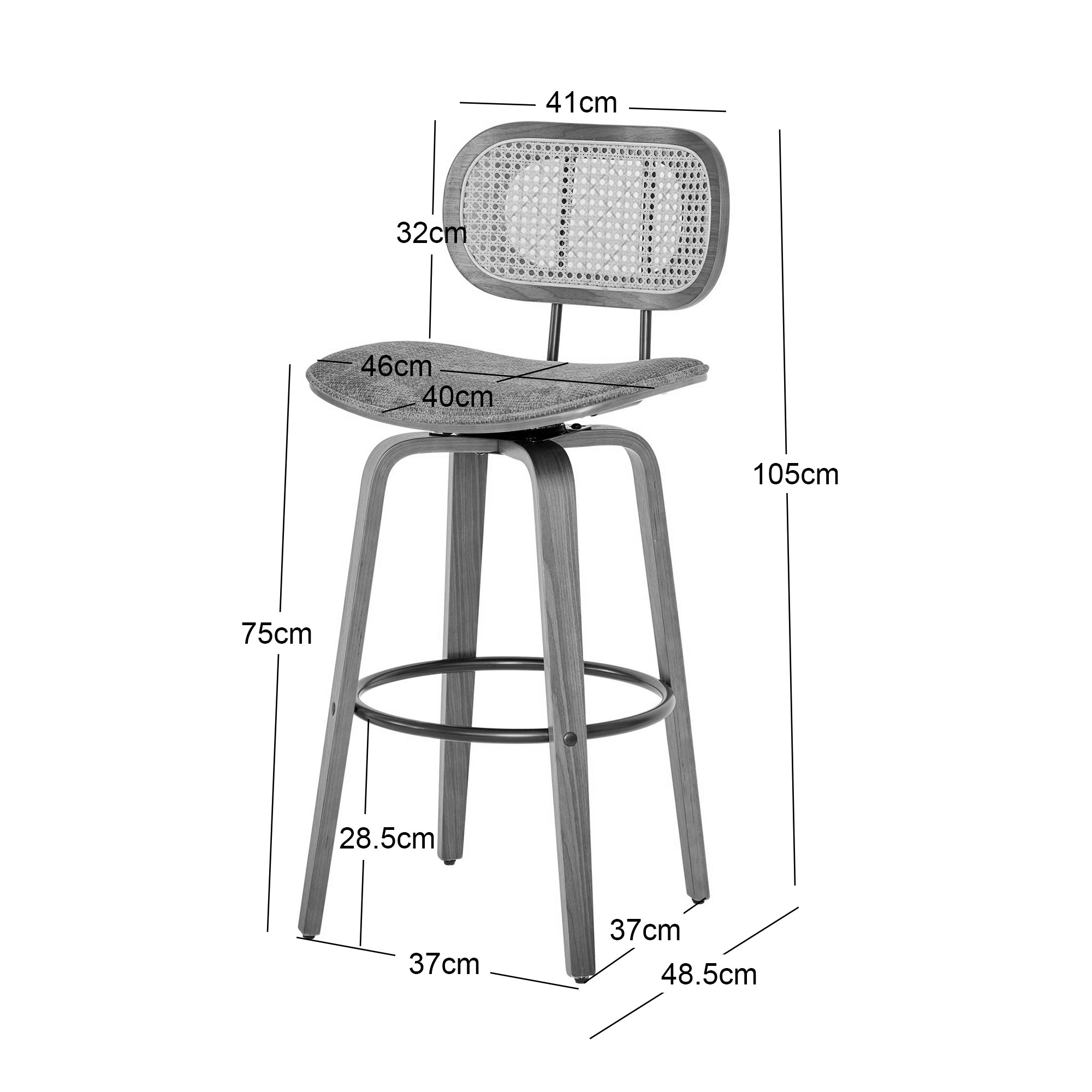 ALESUND – Zestaw 2 stołków barowych z litego drewna i czarnej plecionki