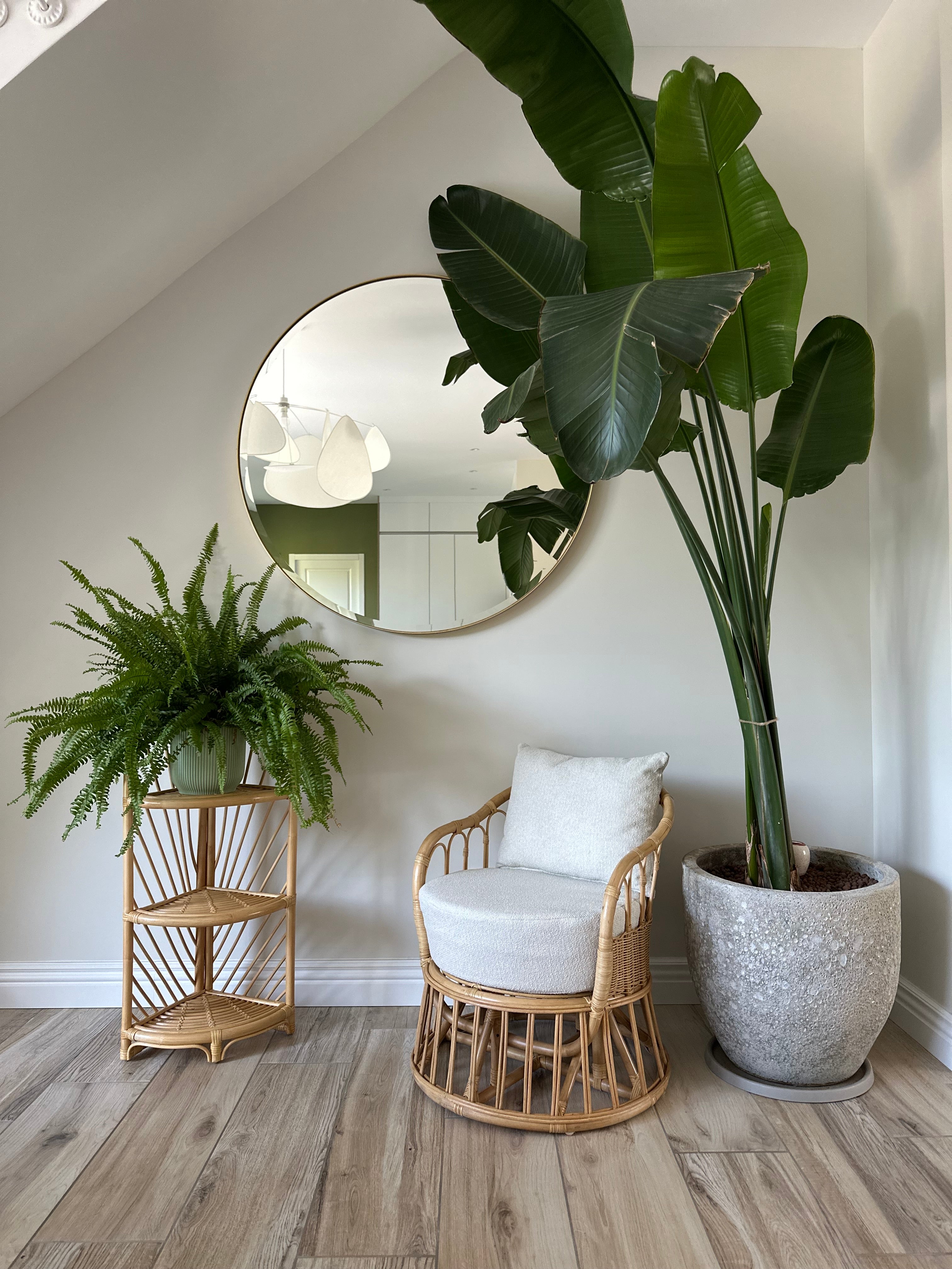 PALOPO – Fotel z naturalnego rattanu i beżowej tkaniny