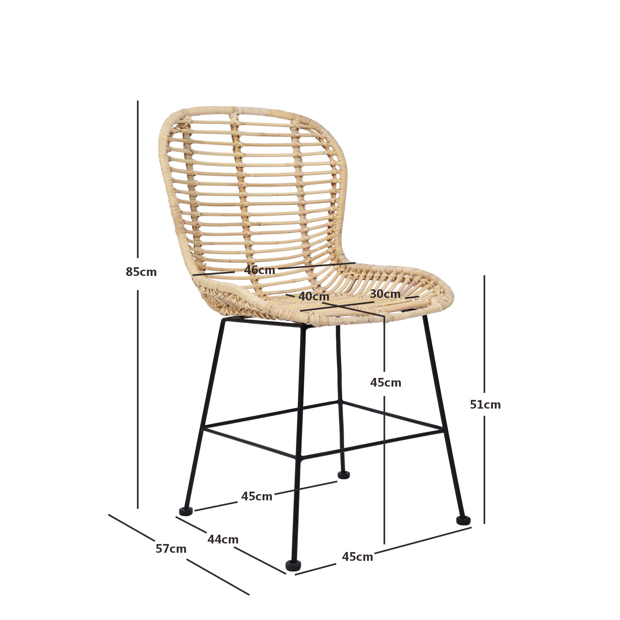 BORONG – Zestaw 2 krzeseł do jadalni w stylu boheme, wykonanych z naturalnego rattanu