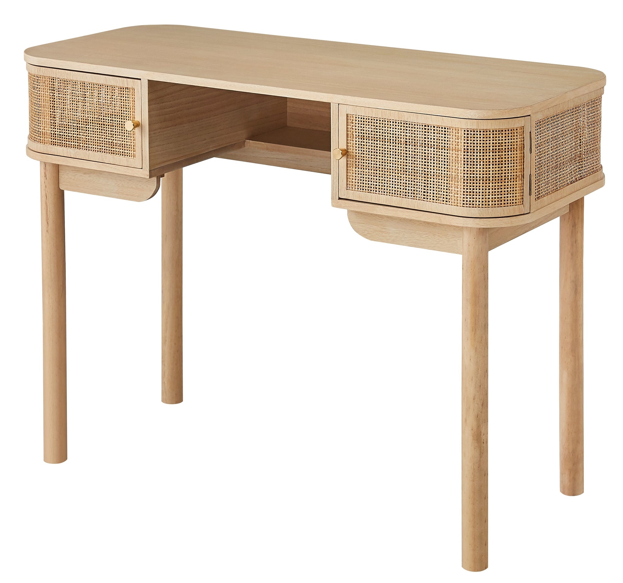 TOYAMA – Biurko z 2 drzwiami, wykonane z drewna i rattanu